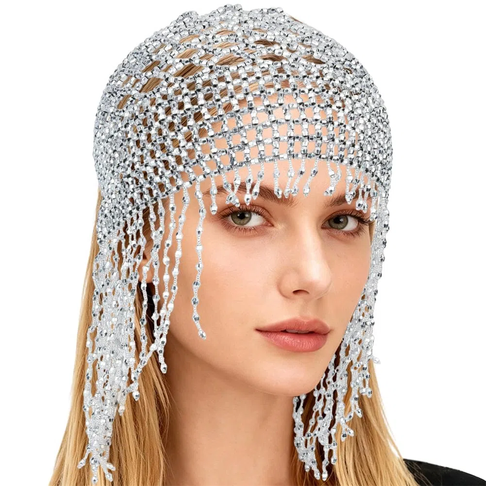 GORGECRAFT 1920s Gorro con Cuentas Tocado Estilo Flapper Cleopatra Gorro con Borlas Diamantes de Imi