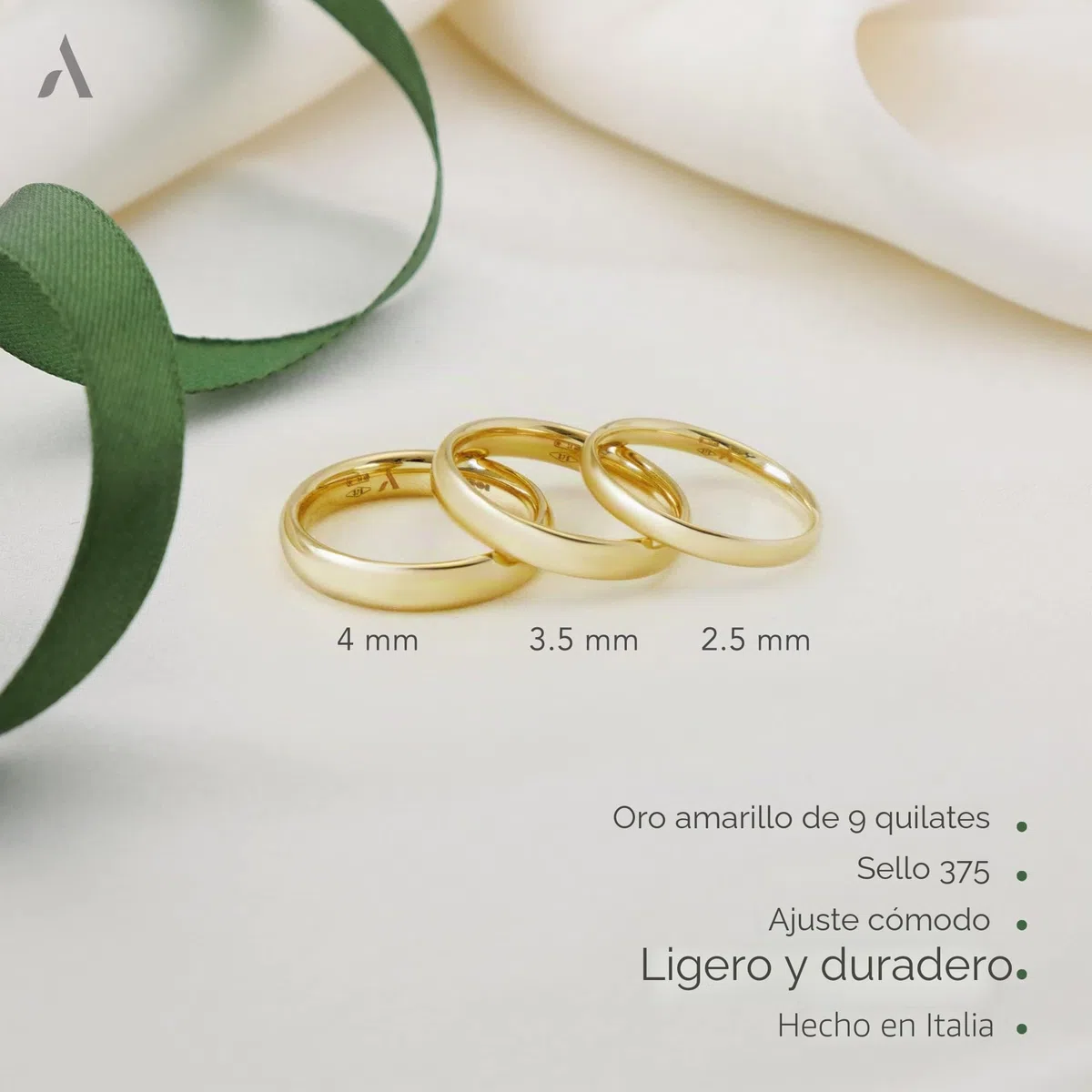 Amberta Allure Unisex Alianza de Oro Amarillo de 9 quilates