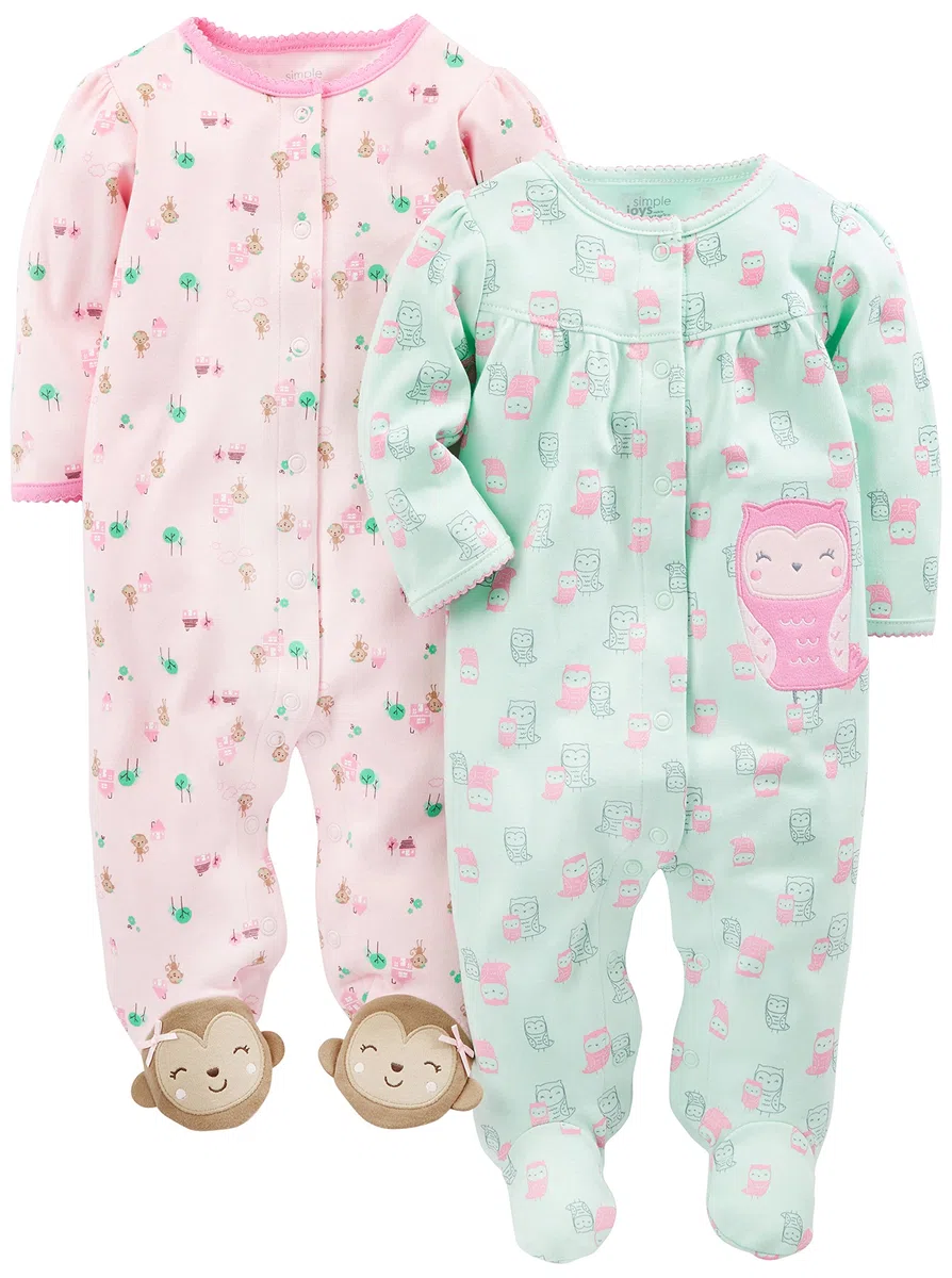 Simple Joys by Carter's 2-Pack Cotton Snap Footed Sleep and Play Pijamas para bebés y niños pequeños Bebé-Niñas (Pack de 2)