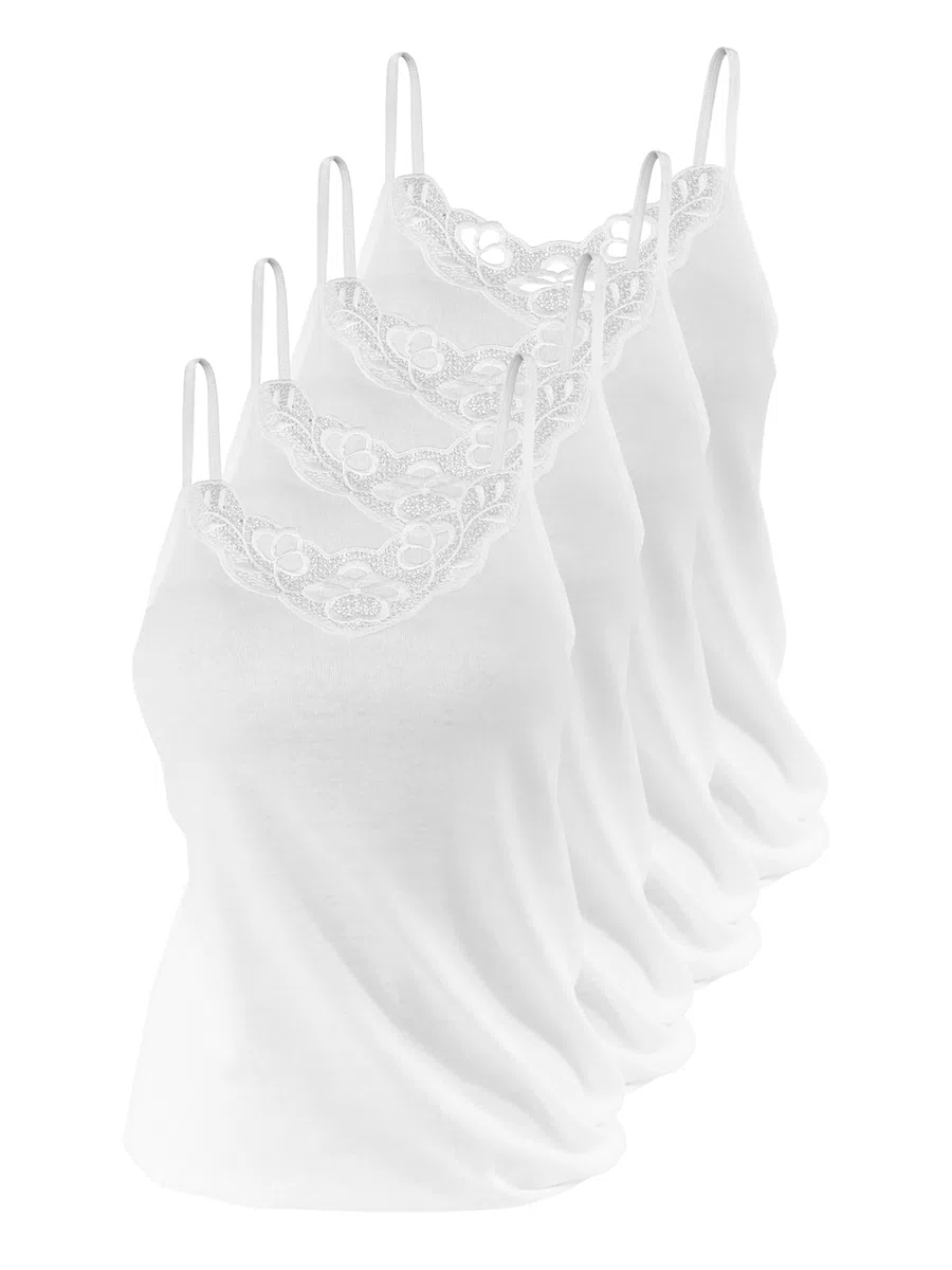 4 Piezas Camiseta Interior con Encaje, 100% Algodòn