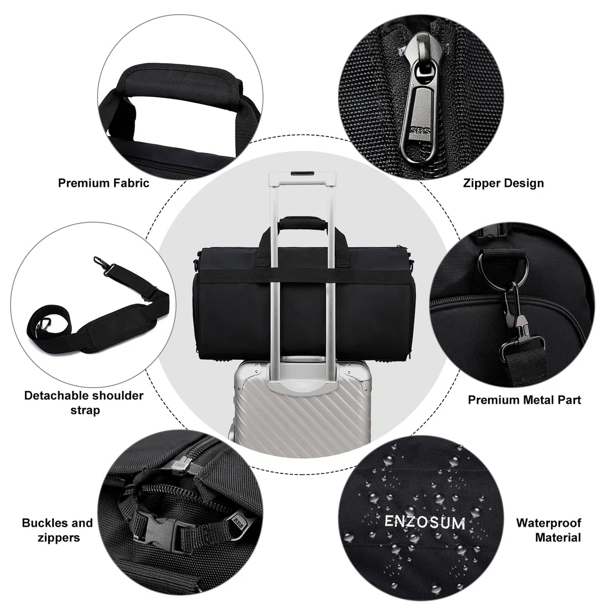 Bolsa Portatrajes Funda de Viaje para Traje Bolso Porta Trajes Ropa Vestidos con Correa para el Hombro Ajustable, Bolso Weekender Porta Trajes 2en1, Porta Traje para Hombre, Equipaje de Mano, Negro