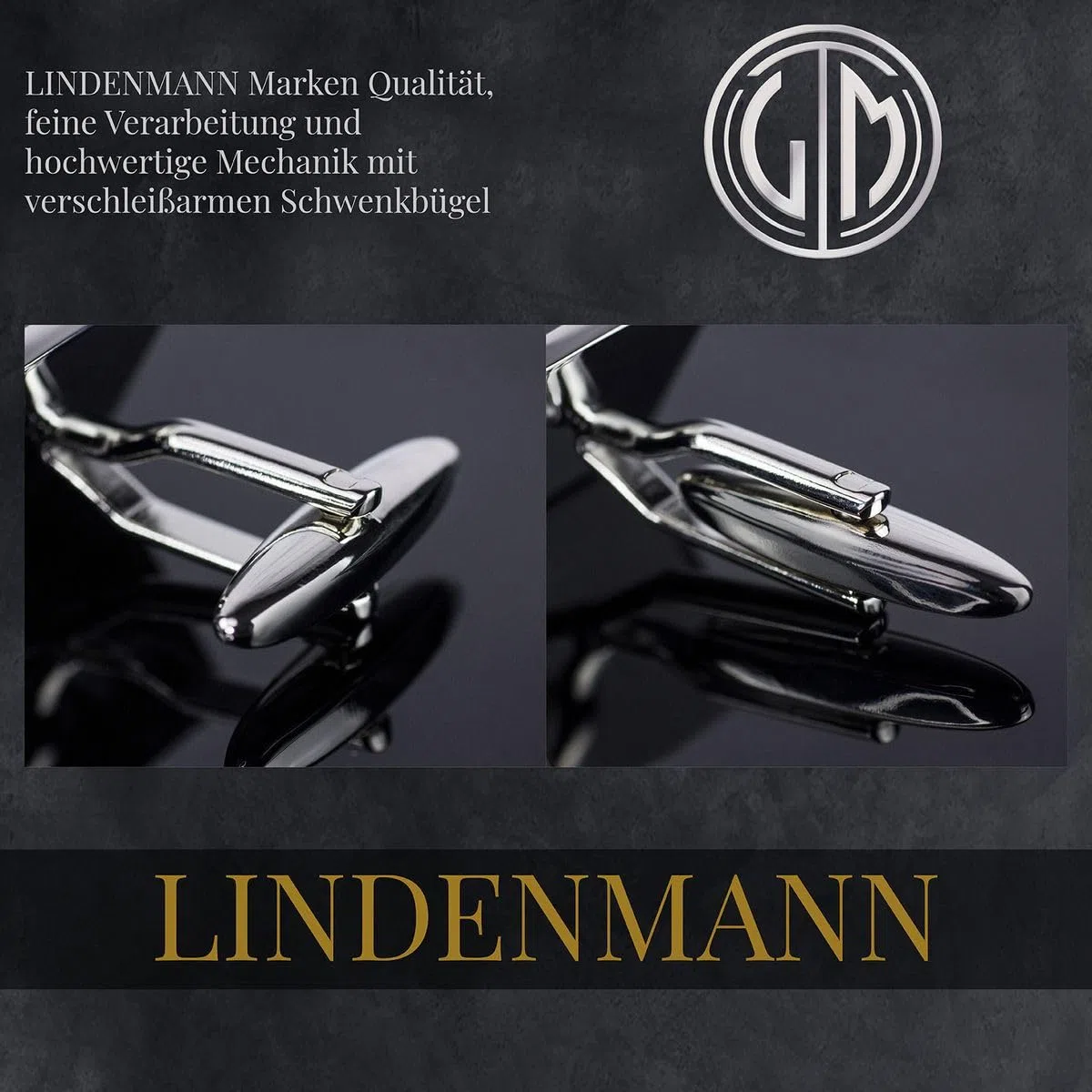 LINDENMANN Gemelos para hombre en estuche de regalo, gemelos de negocios, gemelos de boda, gemelos LINDENMANN de alta calidad y acabado sólido
