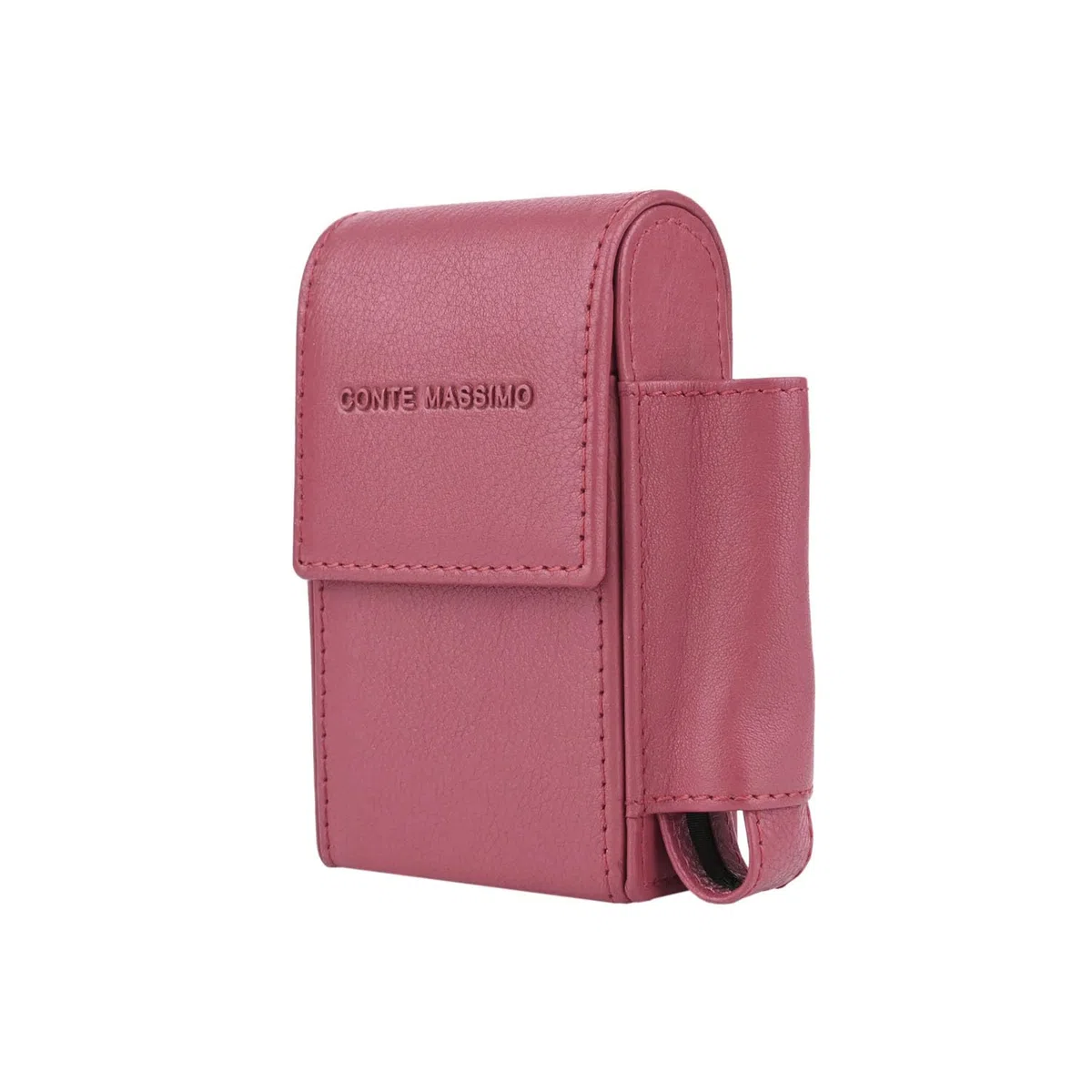 Conte Massimo Estuche para Cigarrillos de Piel Auténtica, con Porta Encendedor, para Hombre y Mujer, Estuche para Paquete y Encendedor