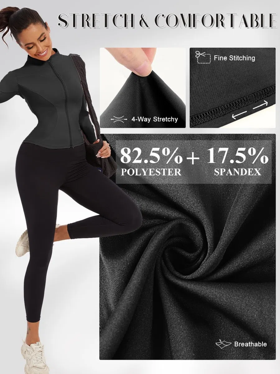 Yutdeng Chaqueta Running Mujer Sudadera con Cremallera Chaqueta Deportiva Manga Larga Secado Rápido Transpirable Ropa Deportiva Mujer Tops Correr Gym Yoga con Agujeros para Pulgar,Negro,S