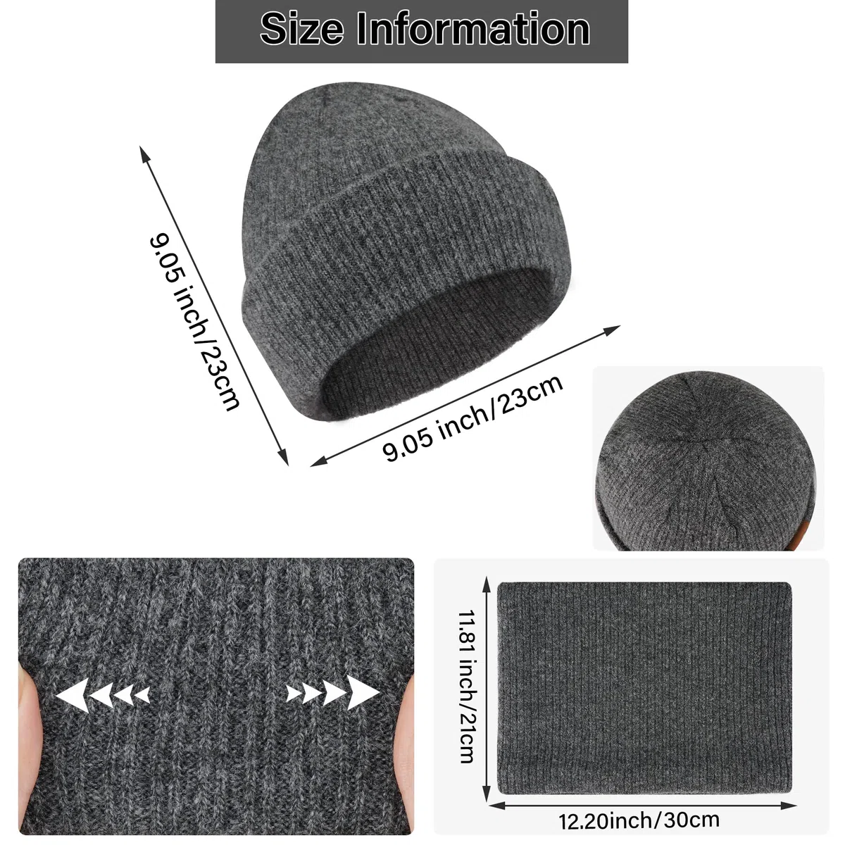 Mujer Hombre Invierno Termicos Gorro Beanie Bufanda Conjunto Tejido Slouchy Gorros Infinity Bufandas para Mujeres Hombres