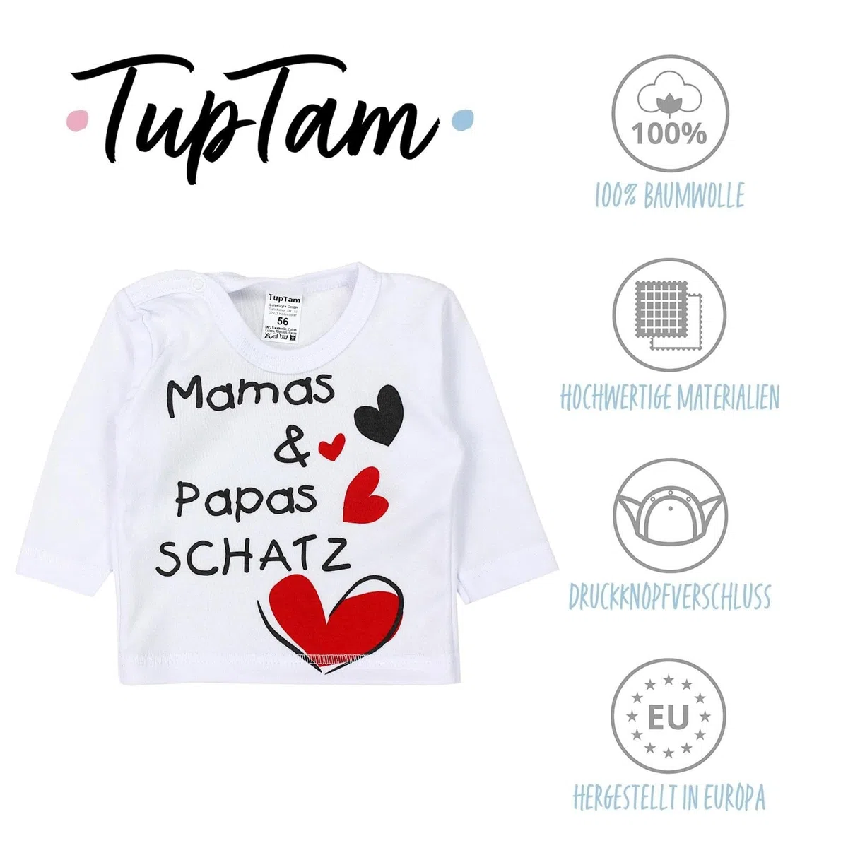 TupTam Blusas de bebé, Manga Larga con Estampado, Paquete de 3 uds.