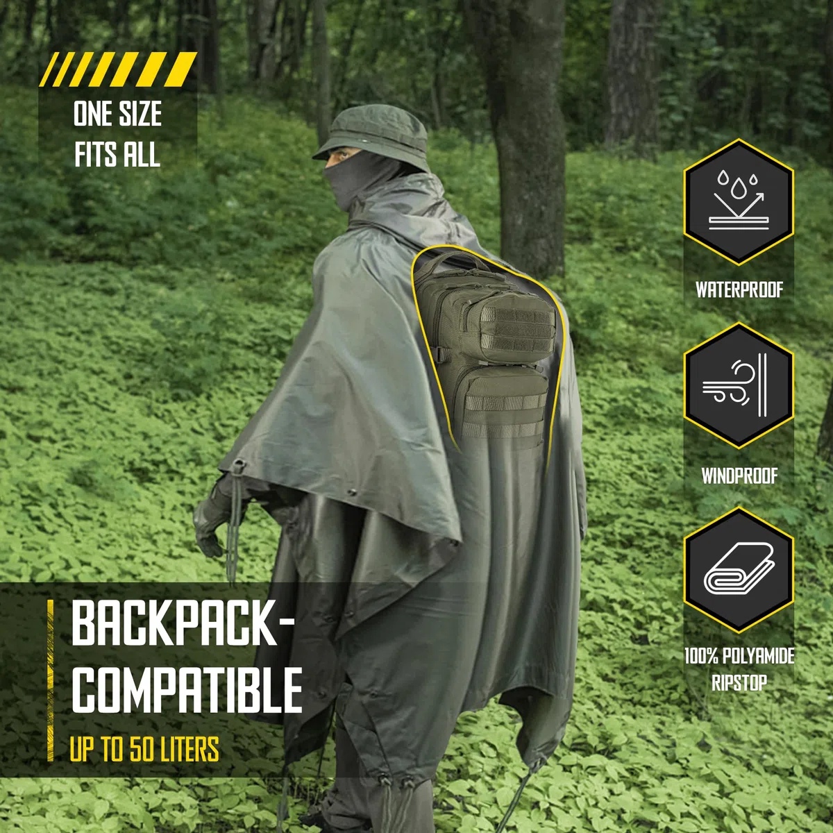 M-Tac Poncho - Impermeable militar para hombre