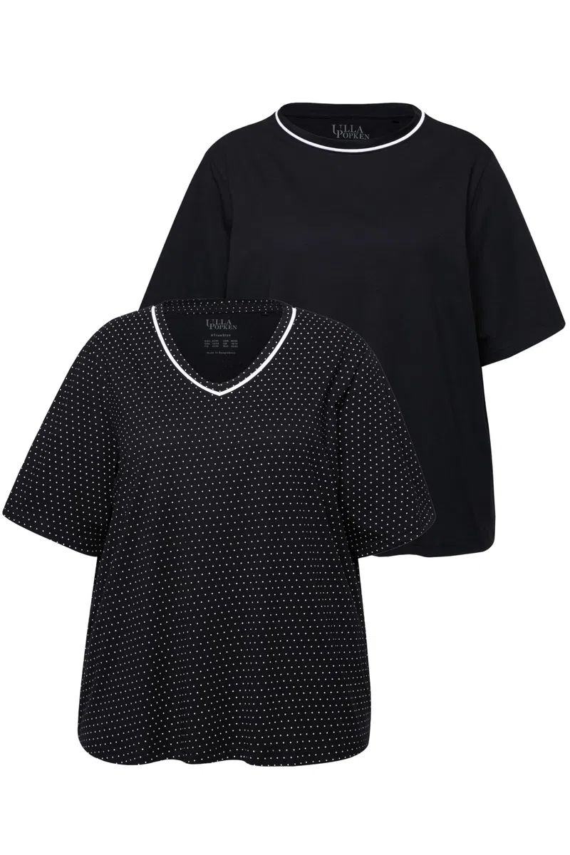 Ulla Popken Camisetas de Pijama, 2 Unidades, Lunares/Lisa, Media Manga 833661
