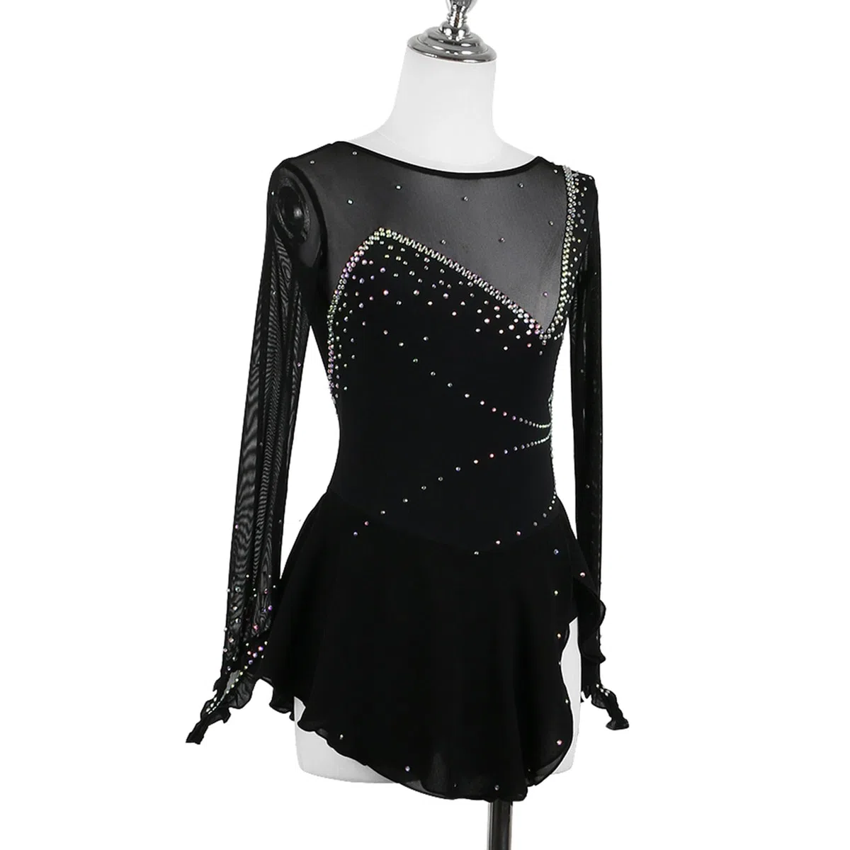 Vestido de patinaje sobre hielo para mujer, para adultos, competición, rendimiento, cuello redondo, brillante, leotardo de diamantes de imitación, baile, gimnasia, danza