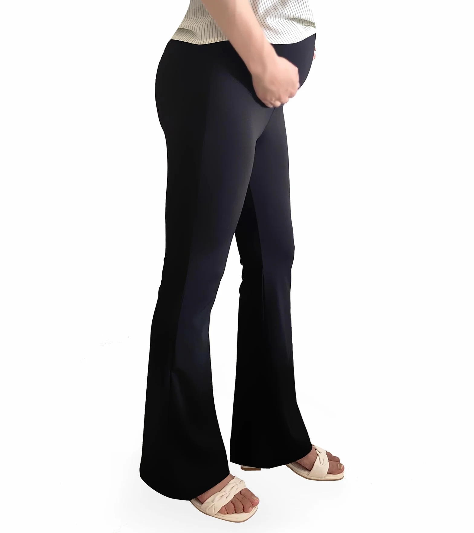 Premamá Pantalones, Leggings de Maternidad sobre el Vientre Mujer,Cintura Alta Acampanados Pantalones de Yoga