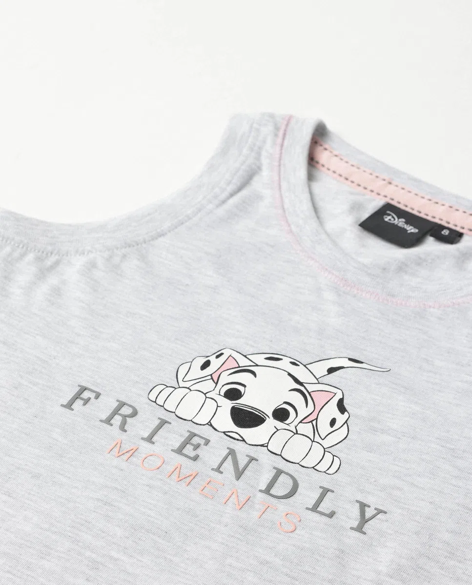 Disney Pijama niña Verano algodón - Pijama sin Mangas Dalmatians para niña – pantalón Corto con Cinturilla elástica Estampado – Tejido Suave al Tacto, Gris Jaspe - Talla 8 años