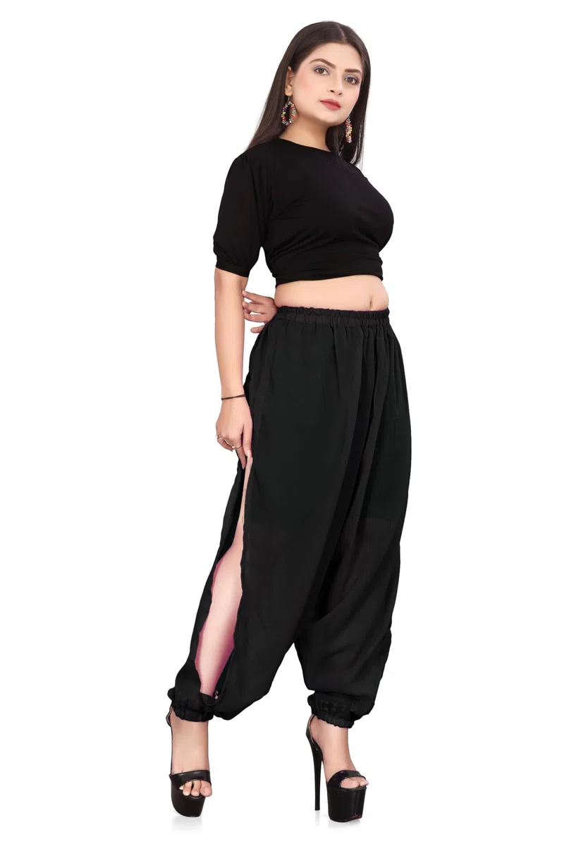 Pantalón harén de gasa con abertura lateral, para danza del vientre, largo con abertura lateral, talla única, C19
