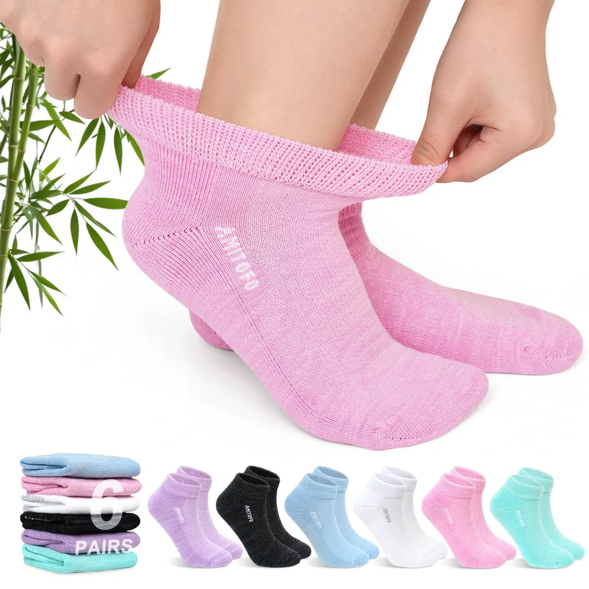 Calcetines Diabéticos Hombre y Mujer: Calcetines Cortos Sin Elástico y Sin Costuras Bambú Traspiranti Suela de Rizo Acolchada para Pies Hinchados Ancianos y Embarazadas