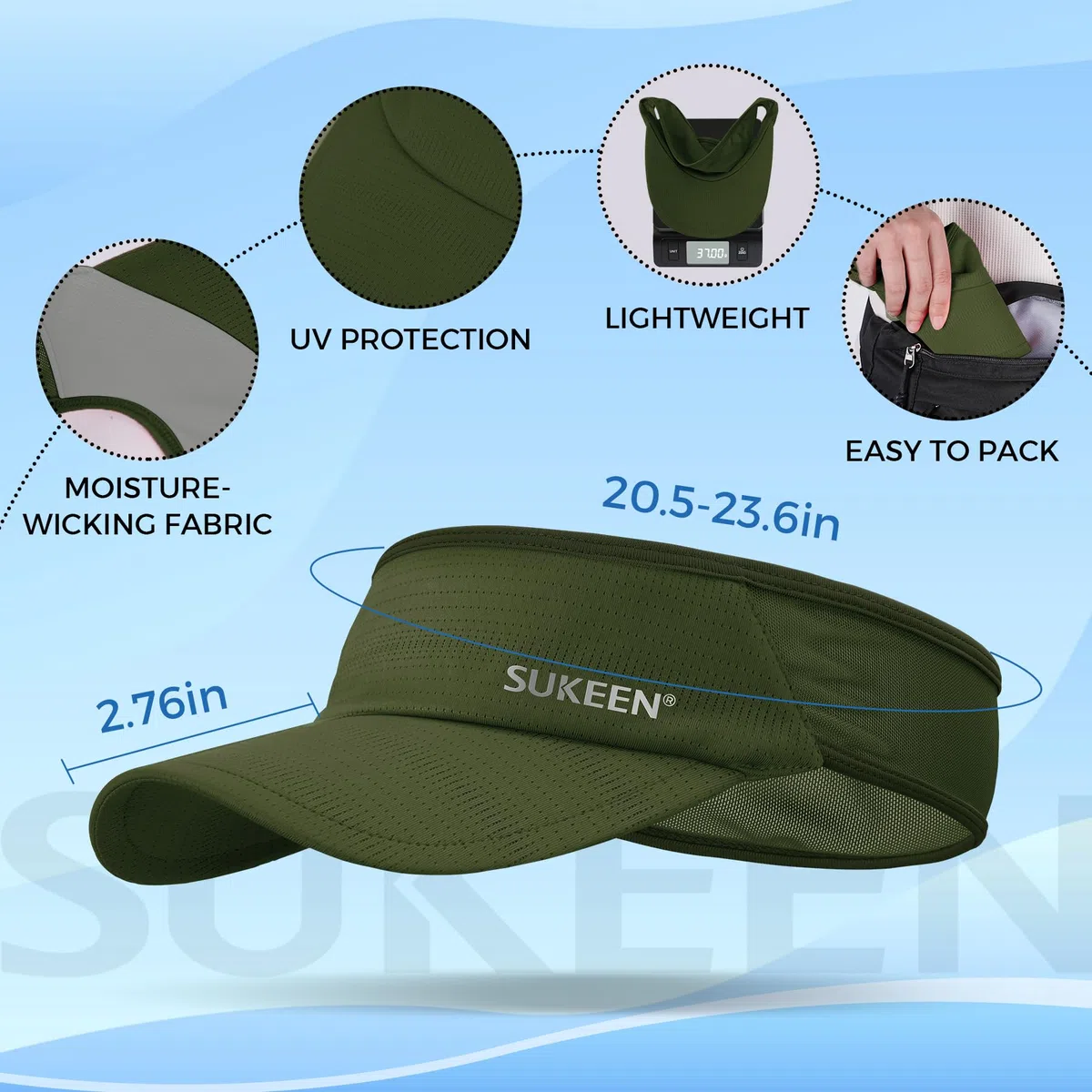 Sukeen Visera deportiva para hombre y mujer, ligera, plegable, elástica, para correr, tenis, golf
