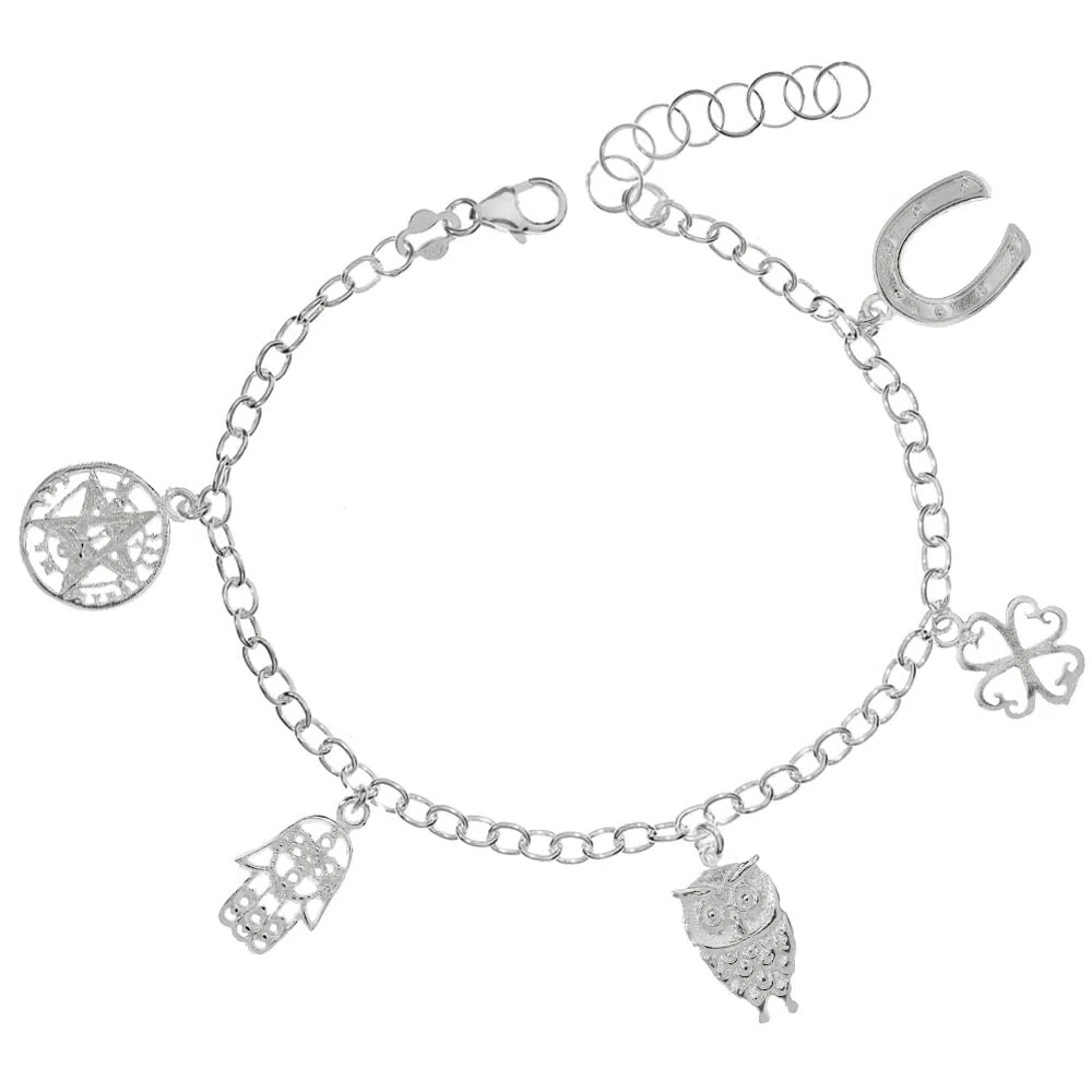 Pulsera de la Suerte con abalorios charms Plata de Ley - Pulsera amuleto de la Buena Suerte para regalar