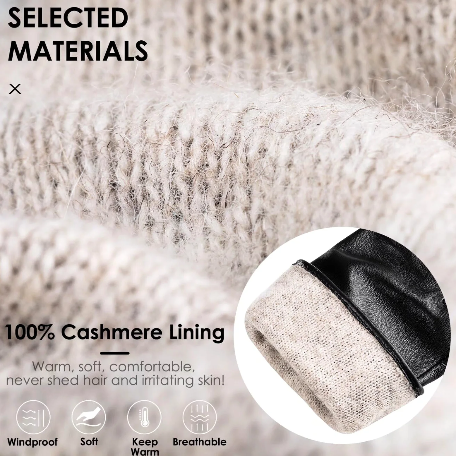 Guantes de piel de oveja de invierno para mujer, moda para conducir, pantalla táctil, con forro térmico de cachemira