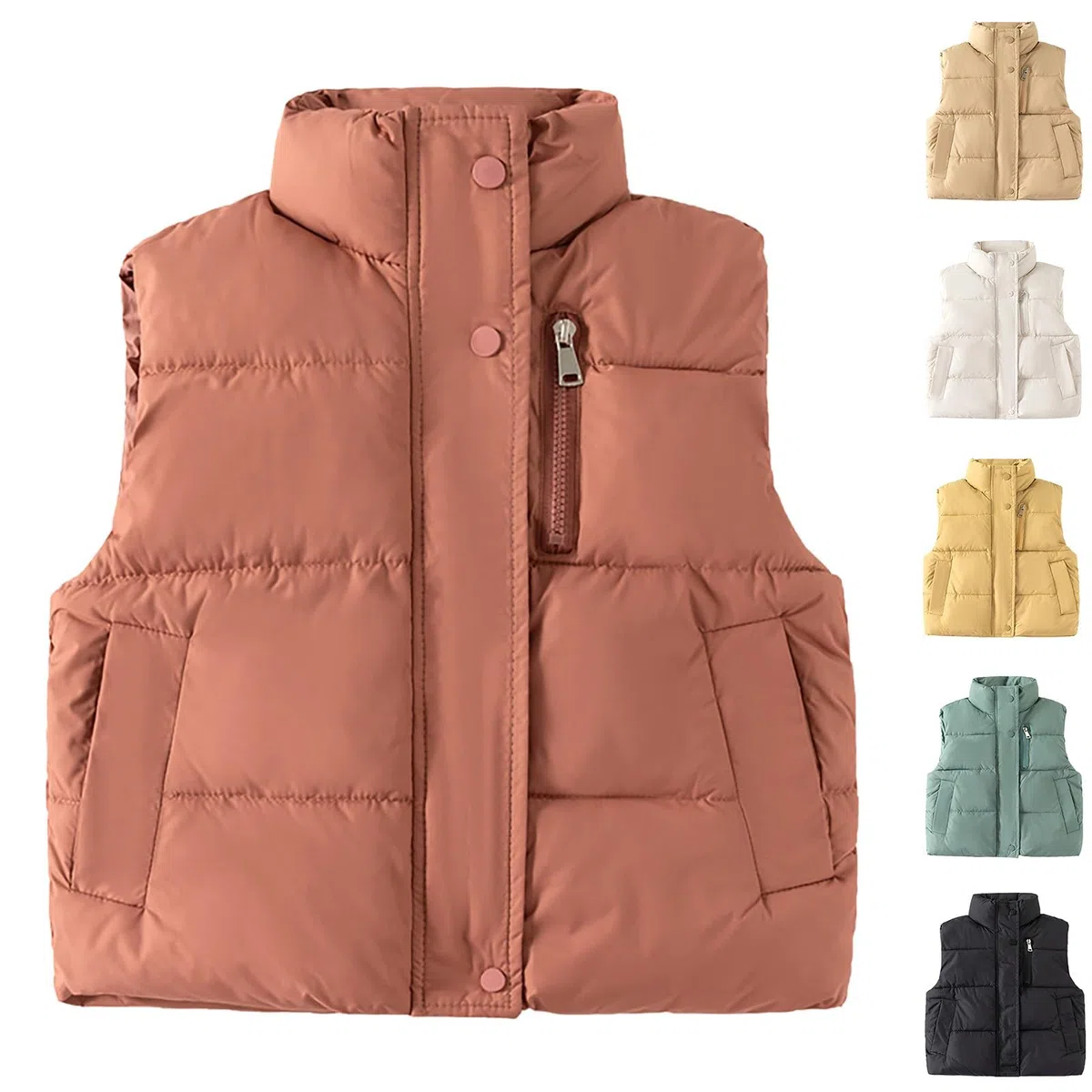 Mochila preescolar para niños de invierno, sin mangas, con cremallera gruesa, chaleco de algodón, chaqueta para bebé