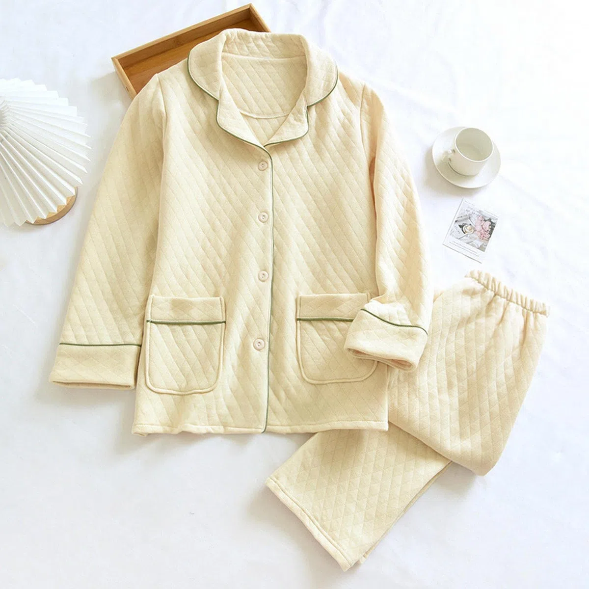 MOGSA Pijamas para mujer, pijamas de tres capas, acolchadas, para otoño, invierno, de algodón grueso, casual, ropa de hogar, para hombre