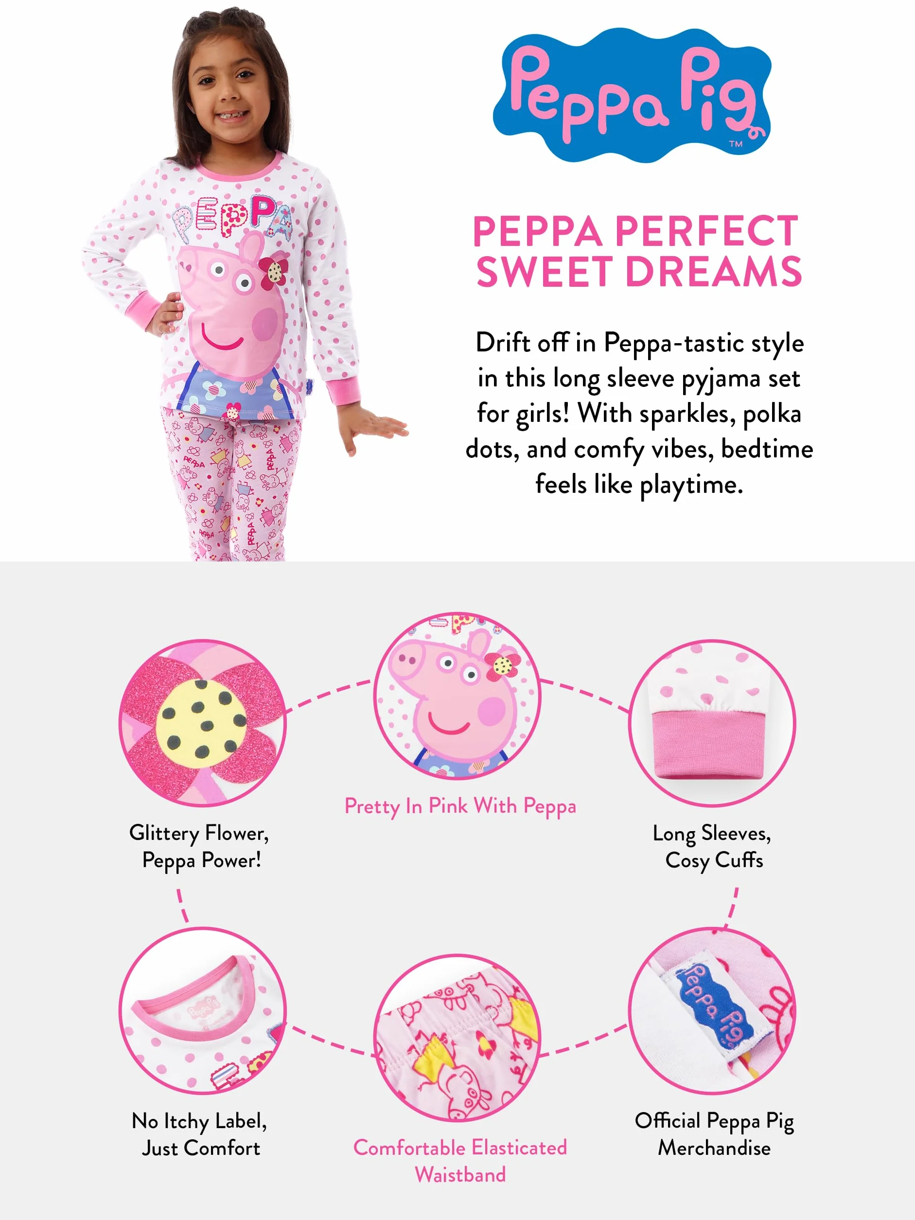 Peppa Pig Pijama Niña | Pijamas Invierno Niñas con Diseño de Flores