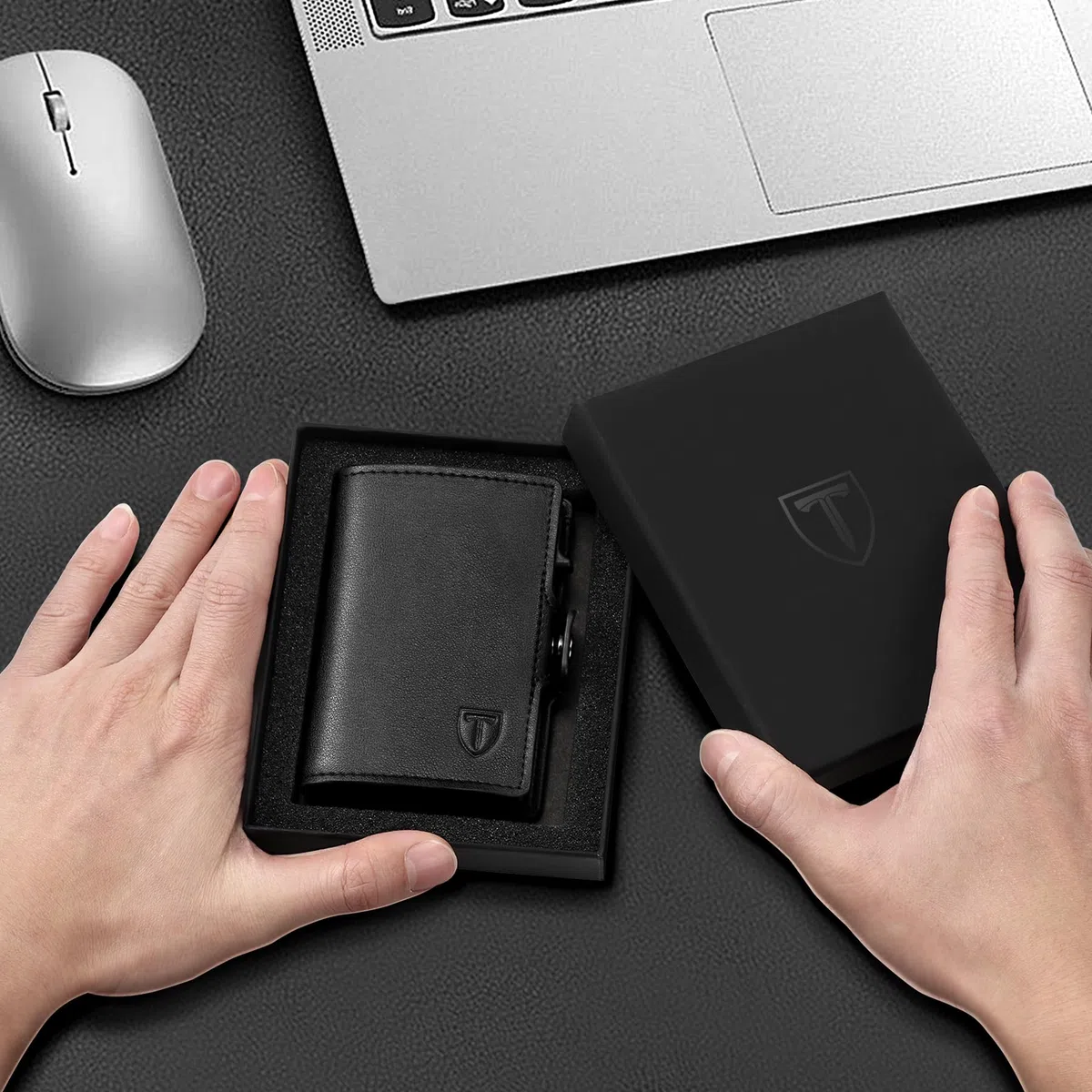 TEEHON Tarjeteros para Tarjetas de Credito | Cartera para Hombre y Mujer con Monedero | Automática Pop-up Billeteras de Protección RFID | Regalos para Hombres | Negro (A-Negro)