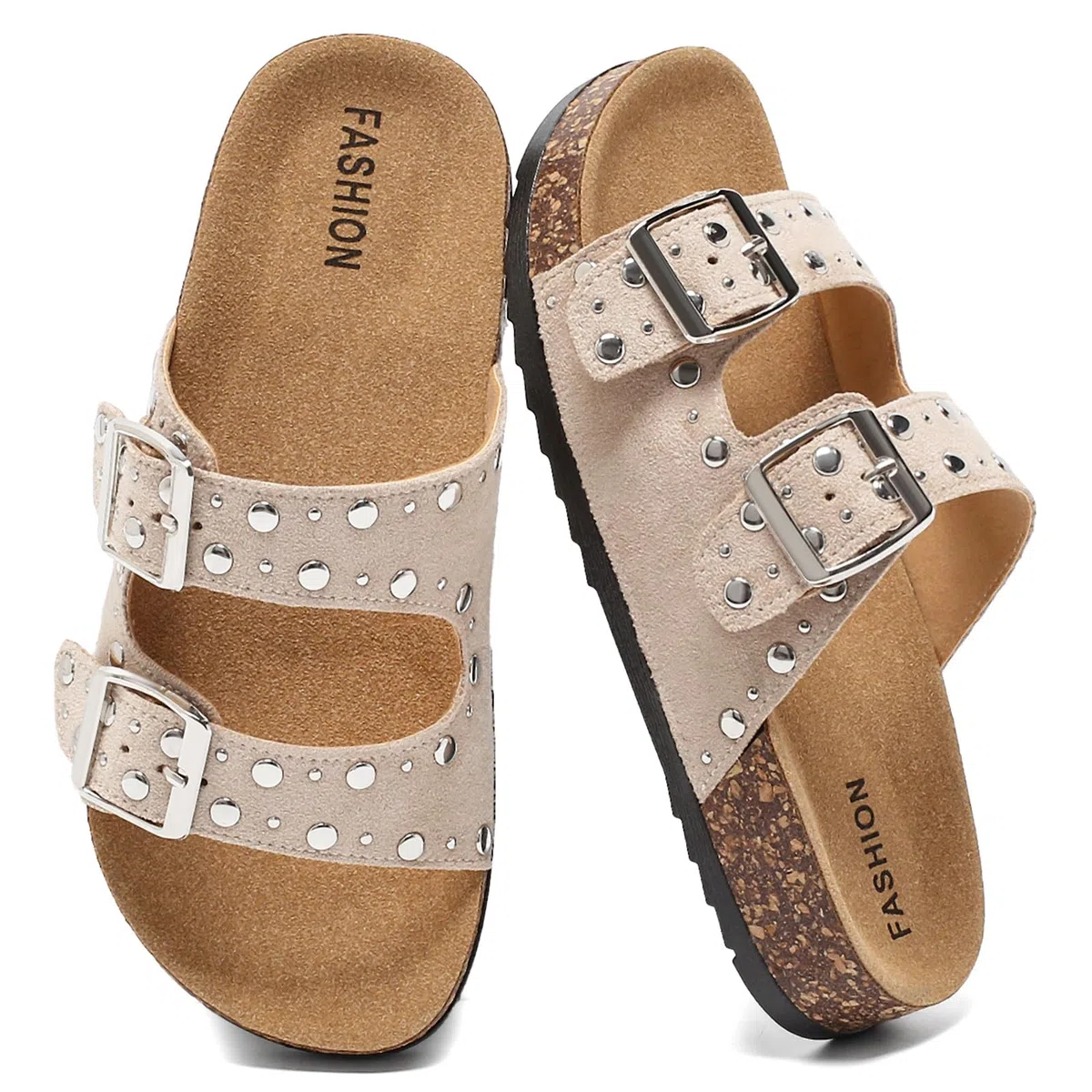 Pantuflas para niños con remaches de metal hebillas dobles zapatillas niños sandalias niñas chanclas antideslizantes zuecos cómodos para el hogar