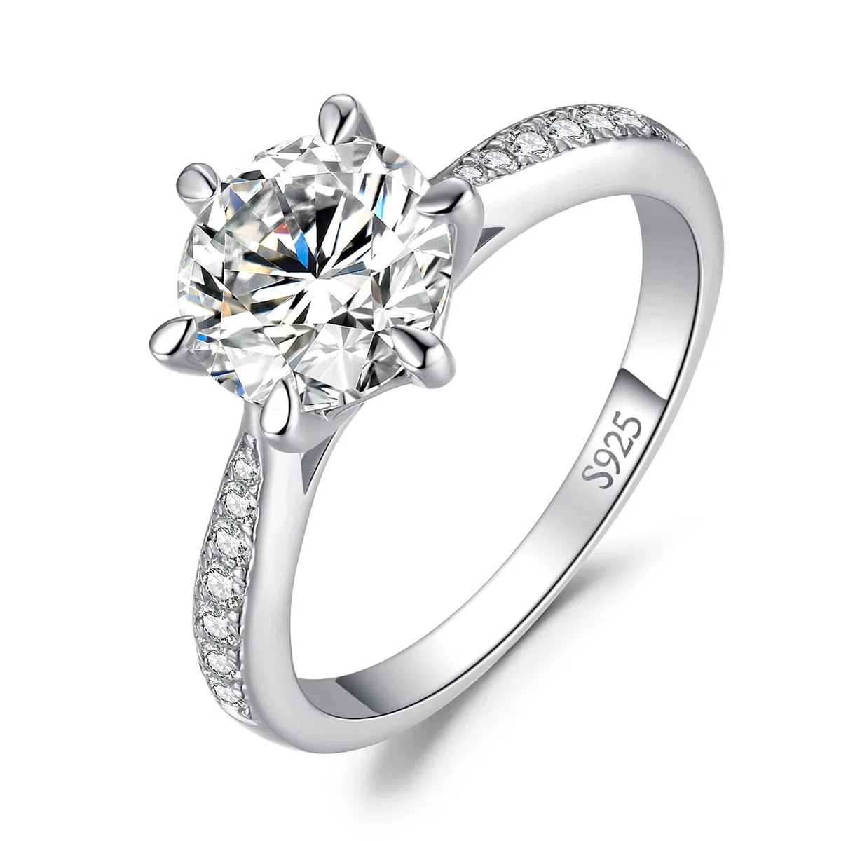 JewelryPalace Solitario Anillo Mujer Plata Oro 14k Oro Rosa, Anillo de Compromiso Media Eternidad Diamante Simulado, Anillo Promesa Niña Clásico con Piedra Corte Redonda, Conjunto Joyas para Novia