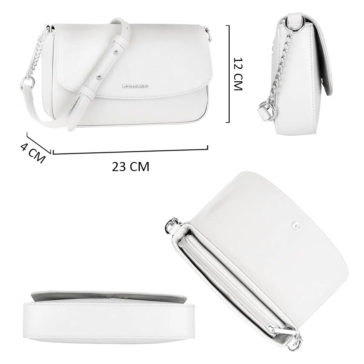 David Jones - Bolso Bandolera Mujer - Bolso de Mano Hombro Pequeño Cadena - Mensajero Cruzado PU Piel Cuero - Crossbody Bag Embrague Billetera Tarjeta Teléfono - Noche Shopping Ciudad - Blanco
