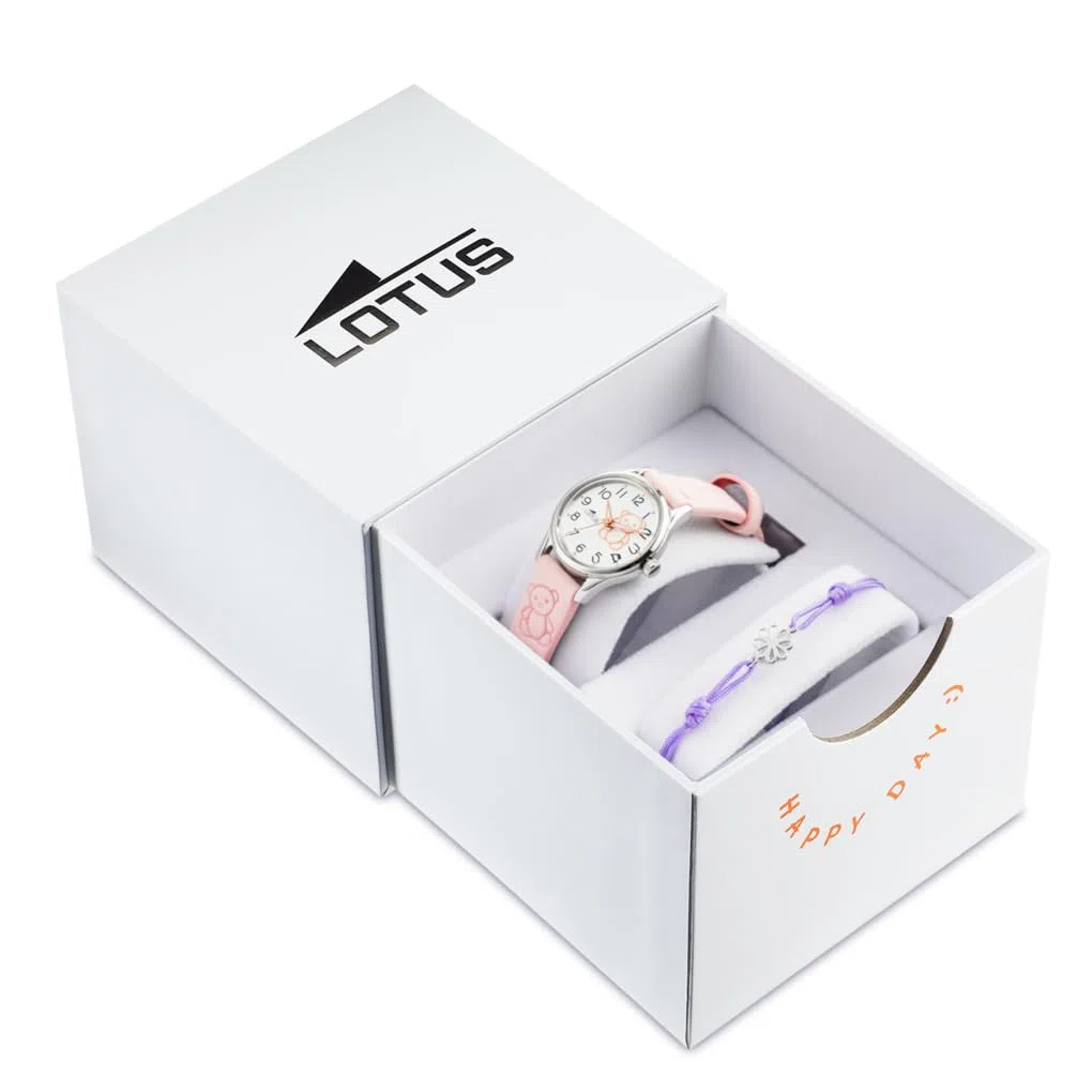 LOTUS Reloj Niña Analógico de Acero Inoxidable y Cuero Rosa | Movimiento de Cuarzo, Reloj Infantil, Cristal de Alta Resistencia, Clásico 18573/G, con Pulsera de Regalo, Junior Collection