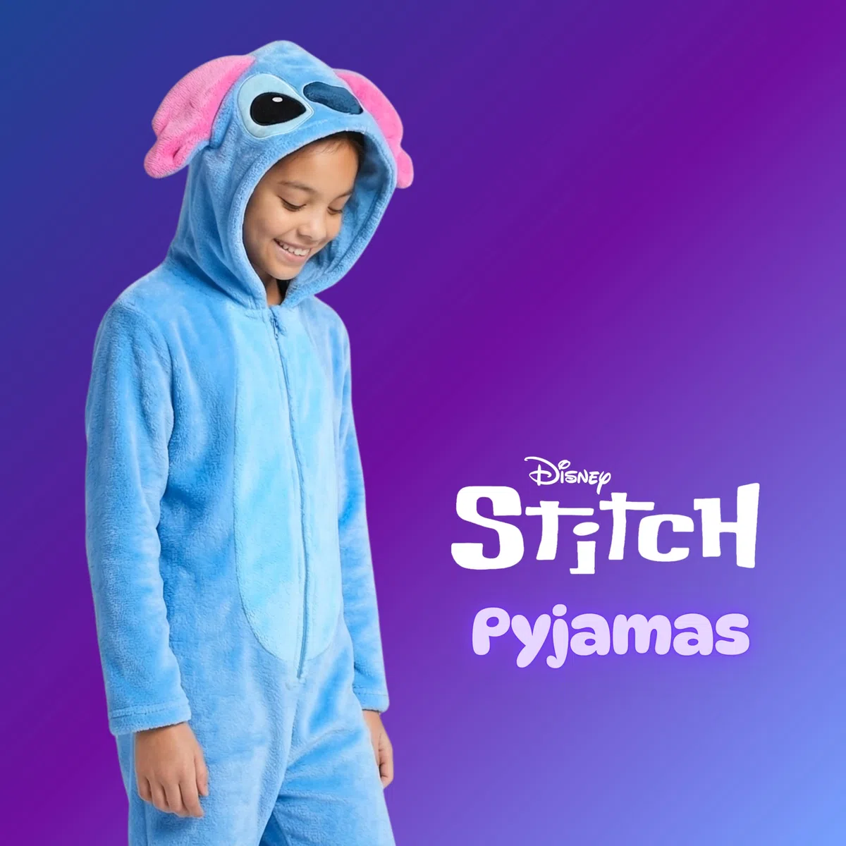 Disney Stitch Pijamas para Niñas, Pijama de Una Pieza Capucha en 3D Diseño Polar Suave, Regalo para Niñas y Adolescentes, Tallas 6 a 12 Años