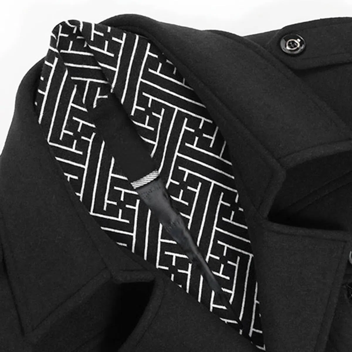 Allthemen Abrigo de invierno para hombre gabardina corta de lana Parka a prueba de viento cuello de solapa