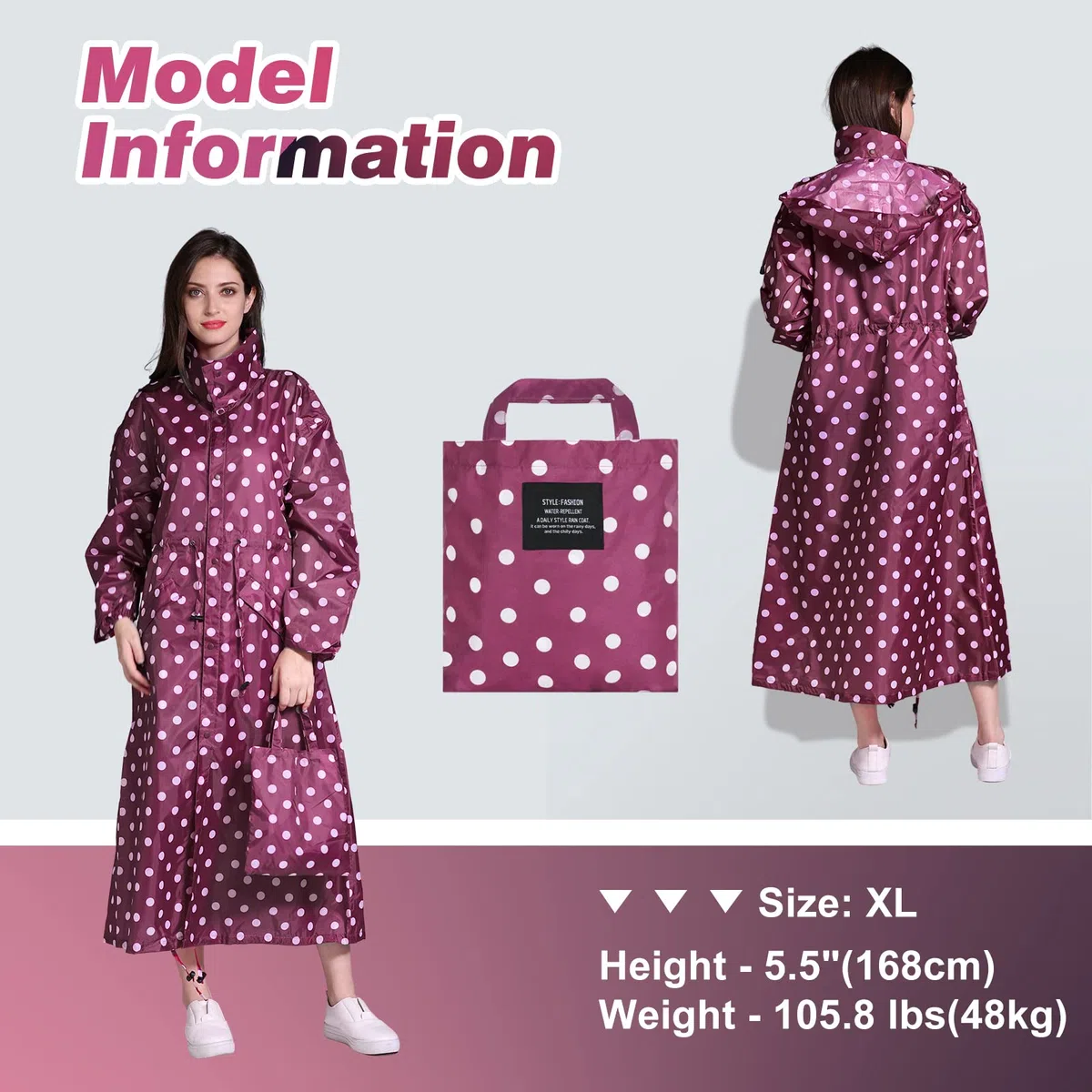 LAMA Poncho de Lluvia Impermeable, Reutilizable, Ligera y Larga, con Cordón y Cremallera, Impermeable con Capucha y Mangas para Mujeres, Adultos, Camping, Senderismo, Tamaño Libre