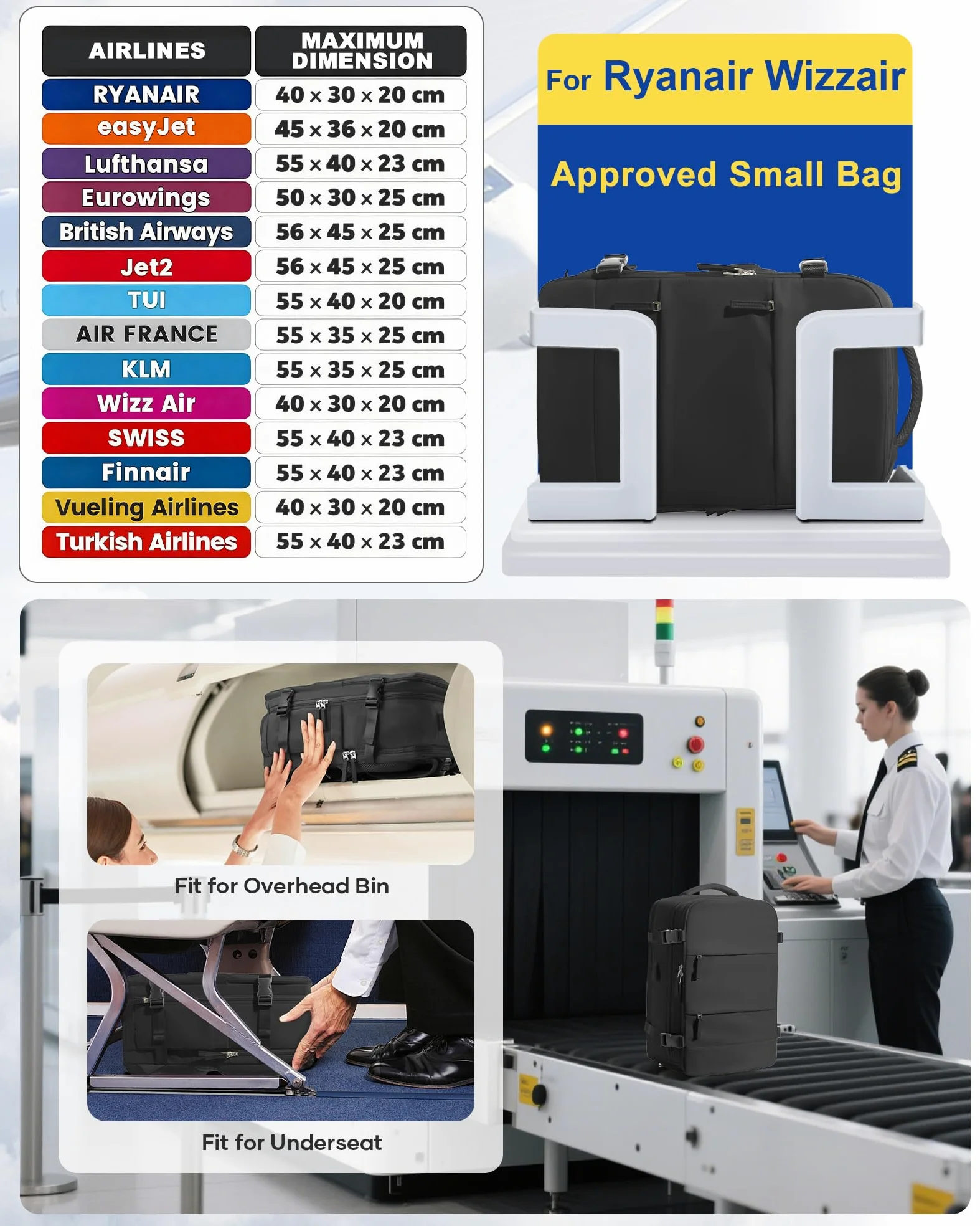 SZLX Mochila al Vacio con Bomba Mochila Viaje Cabina Avion 40x30x20 Ryanair Vueling Wizzair Equipaje de Mano 40x30x20 Mochila Viaje 40x20x25 Maletas Cabina 45x36x20 Easyjet para Portatil Mujer Hombre