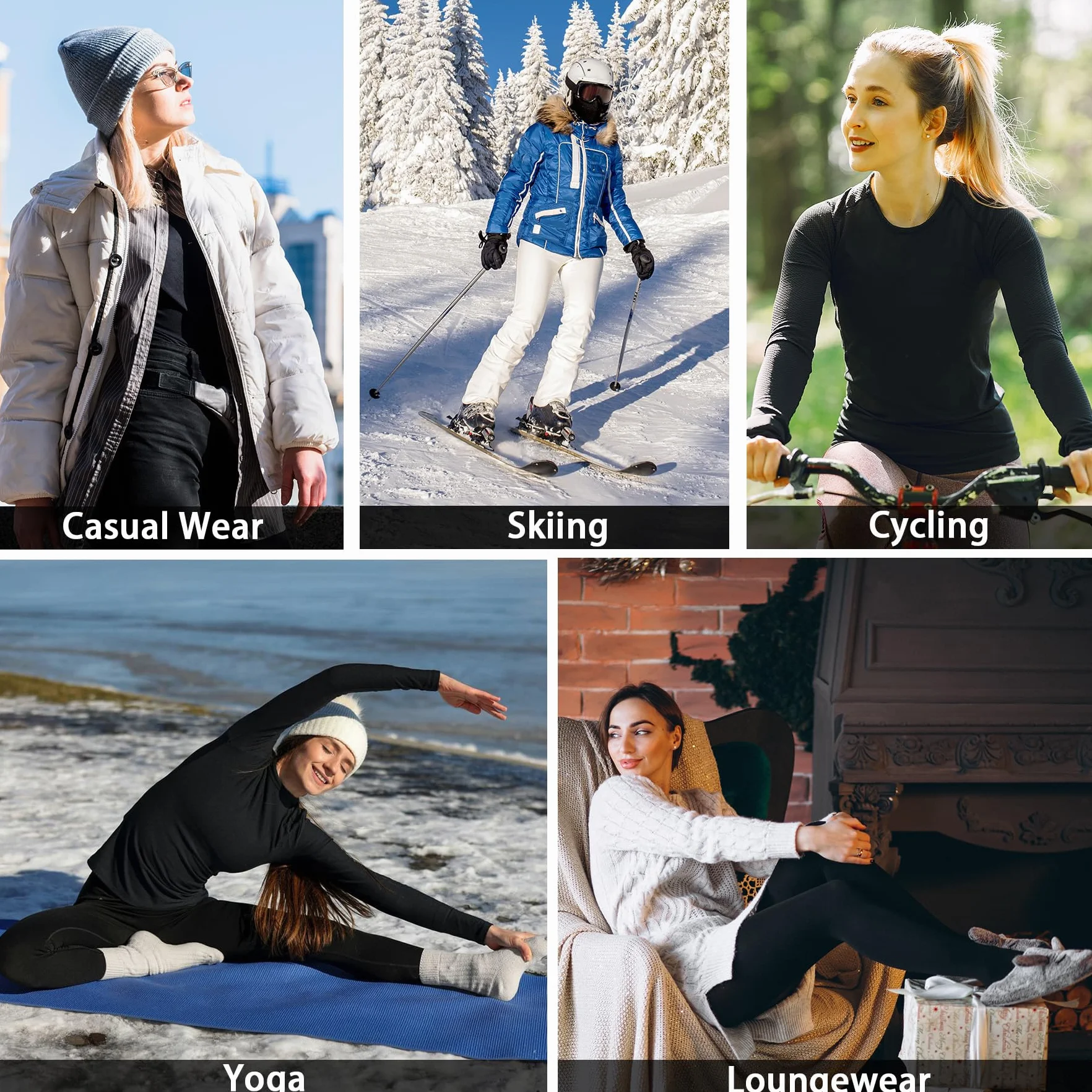 AMZSPORT Ropa Interior Térmica para Mujer - Conjunto de Invierno con Camiseta de Larga Manga y Pantalones, Funcional y Transpirable para Esquí
