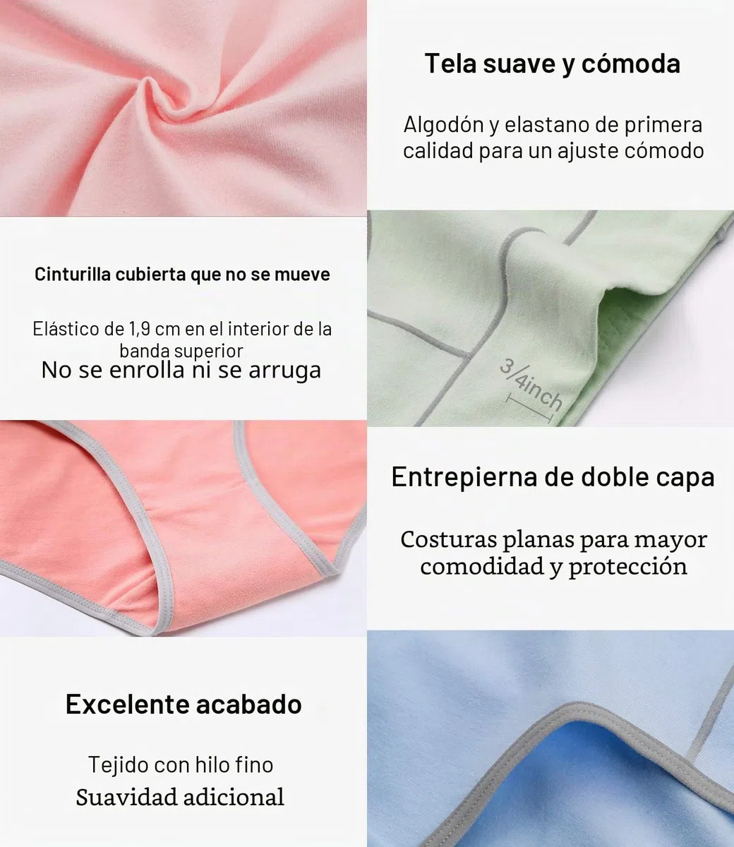wirarpa Bragas Mujer Cintura Midi Algodón Braguitas 5 Pack