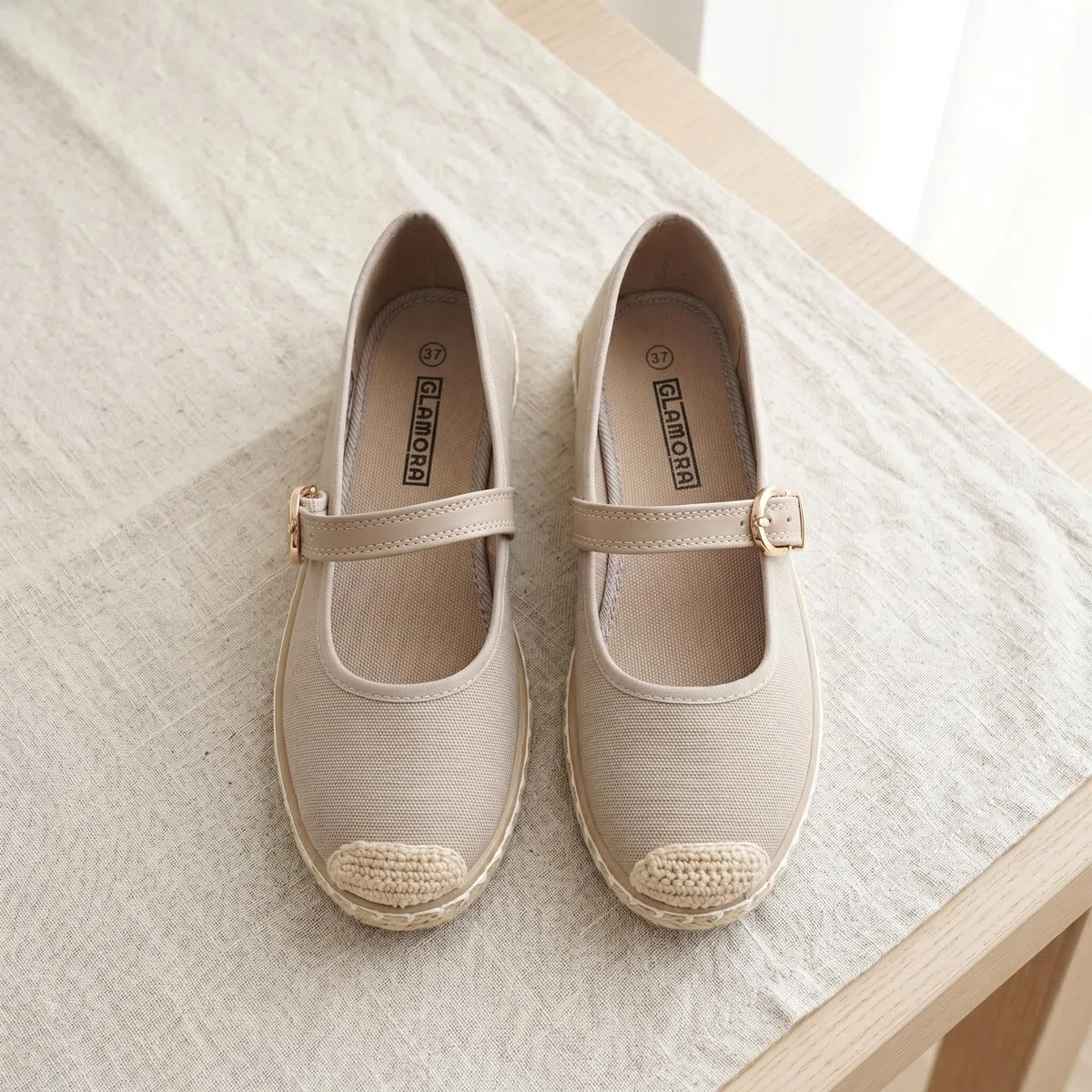 GLAMORA Merceditas Mujer con Hebilla Bailarinas Esparto Manoletinas de Punto Transpirable Zapatos Planos Mujer Suela de Goma Antideslizante Estilo Alpargata Calzado Verano Cómodos Ligeros