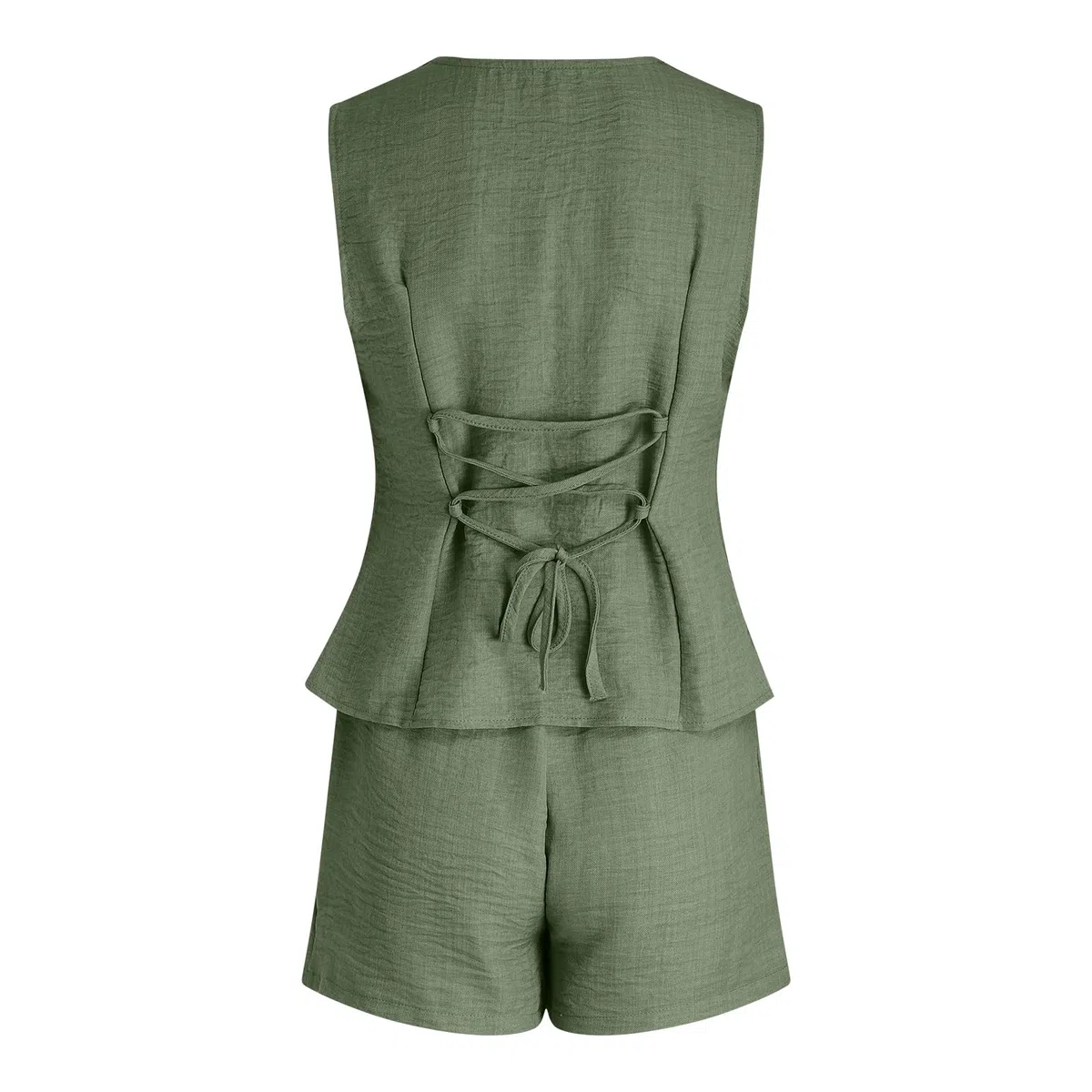 Conjunto de Dos Piezas para Mujer Traje de Verano Traje Ocio con Pantalones Cortos y Top Set Lino y Algodón Informal para Playa Sin Mangas Transpirable Juego Ligero Transpirable Ocio Trabajo