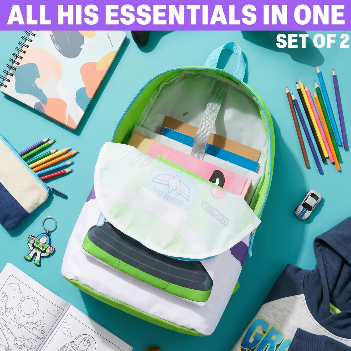 Get Trend Disney Toy Story Mochila Niño y Botella Agua 500 ml, Buzz Lightyear, Mochila Escolar con Cremallera y Botella Sin BPA, Regalo Niños Original (Multi Buzz)