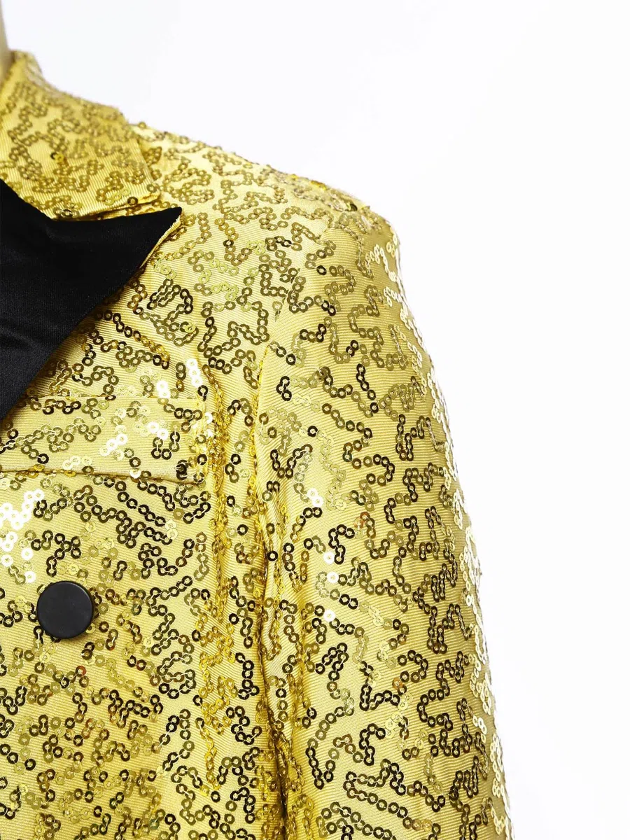 iiniim Chaqueta de Lentejuelas para Niños Blazer Brillante Manga Larga con Botón Abrigos Esmóquines Bodas Actuación Disfraz de Fiesta Carnaval