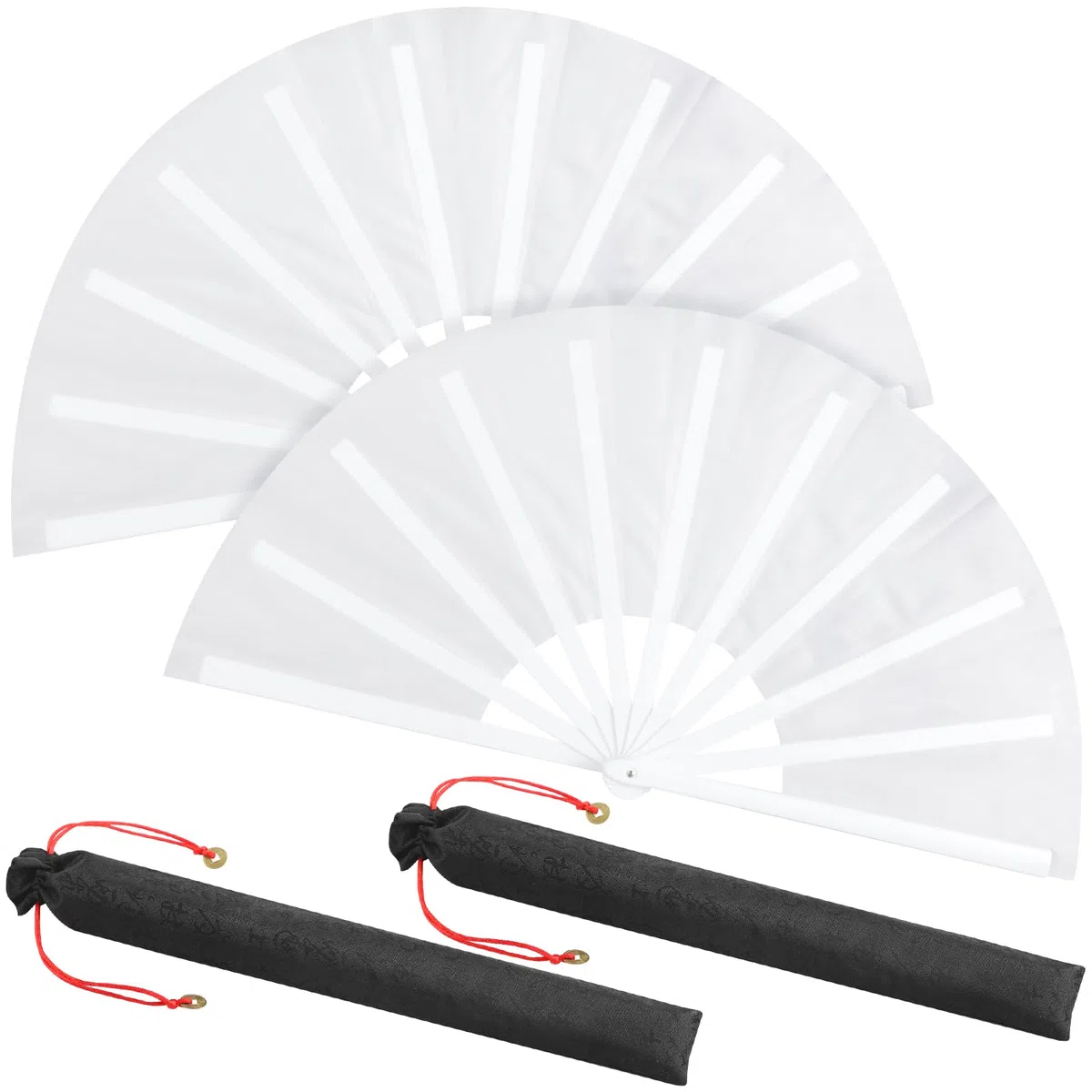 Maitys - Abanicos grandes con efecto de chasquido para hombre y mujer, chinos, plegables, para danzas en línea, festivales, taichí, kung-fu, artes marciales y como regalo (color blanco, paquete de 2)