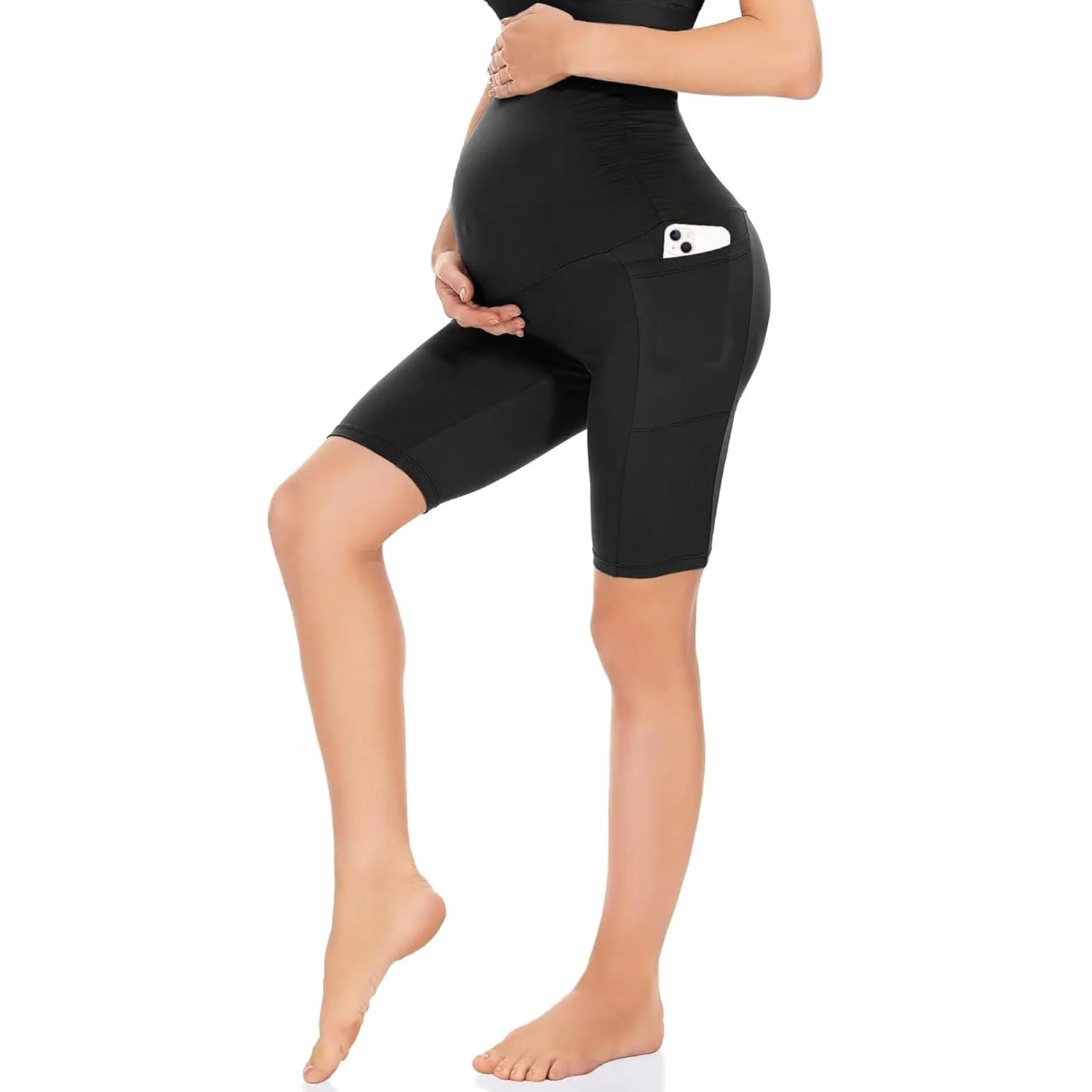 Pantalones Cortos de Maternidad para Mujeres sobre el Vientre Embarazo Pantalones Cortos de Motorista Workout Active Running Yoga Shorts