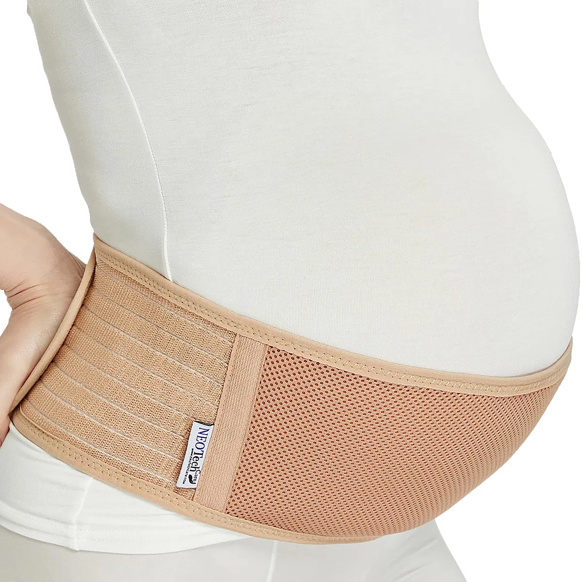 NEOtech Care Cinturón de Maternidad Ajustable - Faja Abdominal Ligera y Transpirable para Embarazadas (Beige, Talla normal)