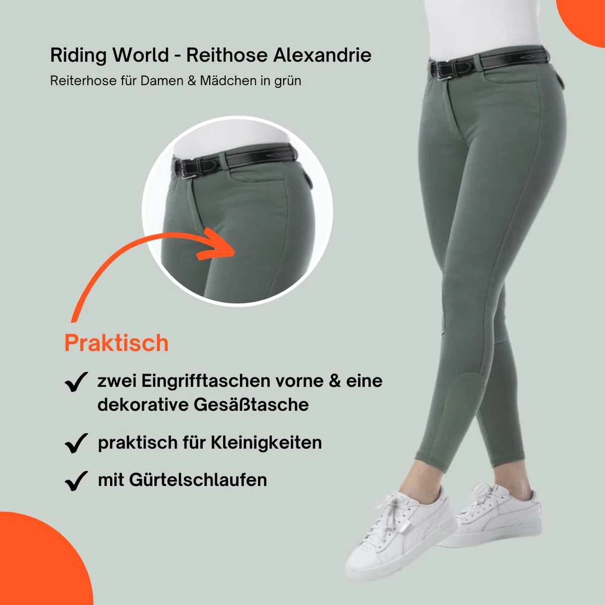 RIDING WORLD - Pantalones de equitación para mujer y niños Alexandrie | Pantalones de equitación con ribete en las rodillas de tela | con bolsillos delanteros | Leggings de equitación en seis colores