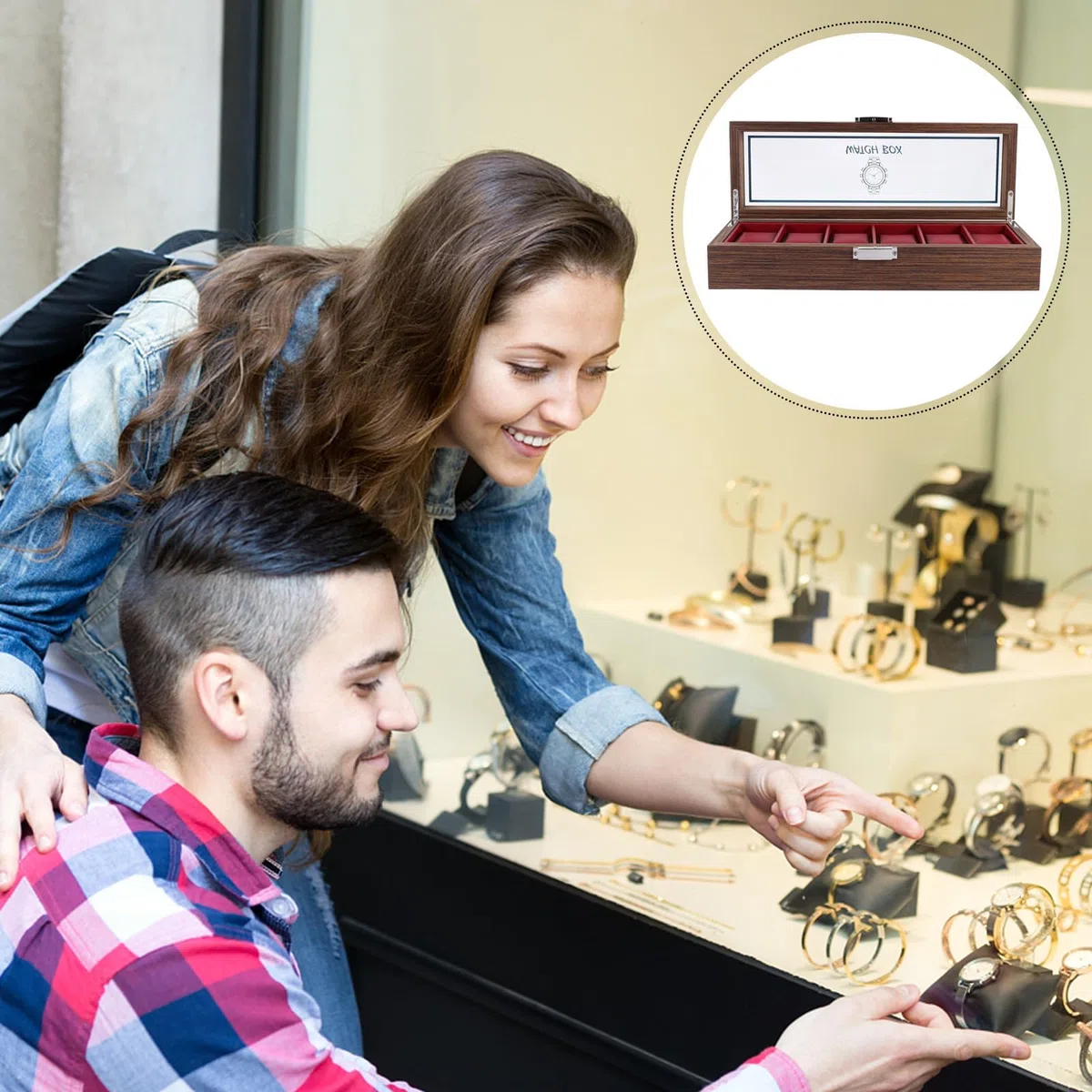 Angoily Caja de Relojes de Madera Roja 6 Ranuras, Estuche Elegante y Vintage para Proteger y Organizar Relojes, Adecuado para Obsequio de Cumpleaños