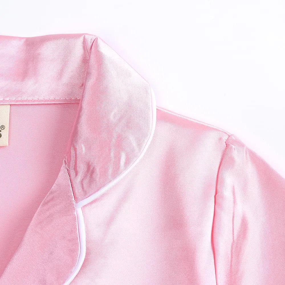 Verve Jelly Conjunto de Pijamas de satén para bebés y niños pequeños Pantalones de Manga Corta con Botones Ropa de Dormir para niñas y niños Ropa de Dormir