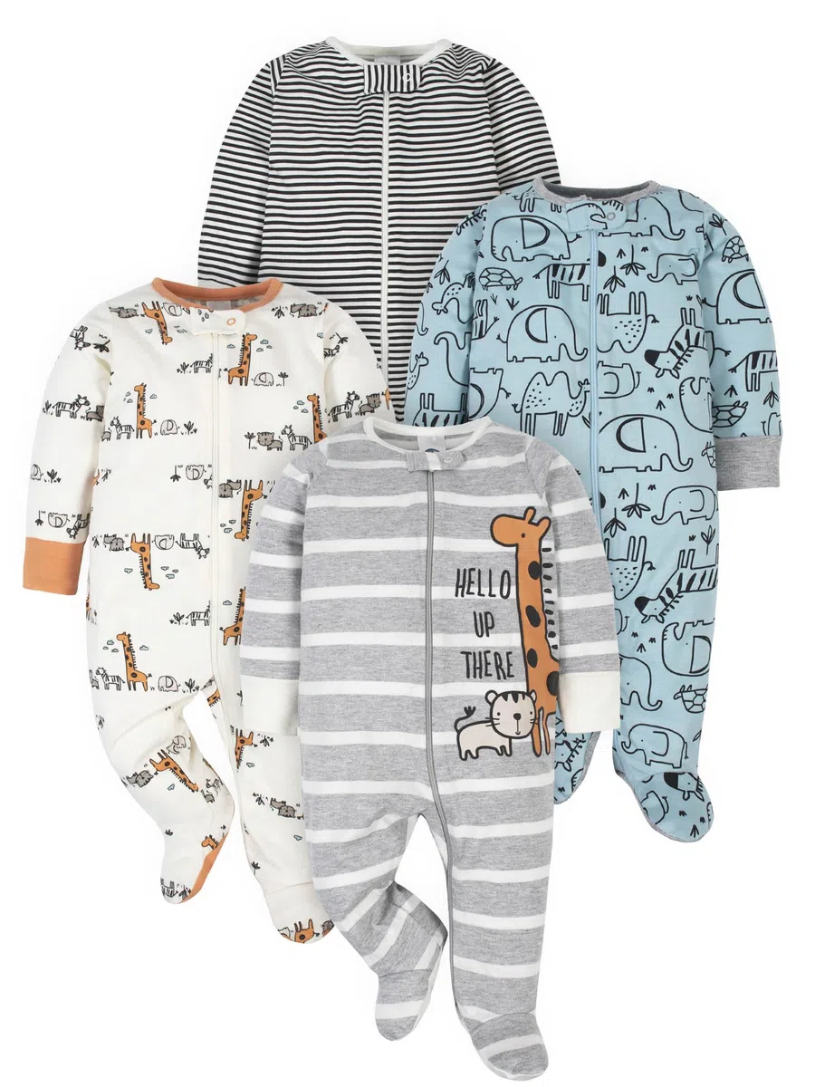 Gerber - Juego de 4 pijamas tipo mameluco con diseño de la jungla para bebé niño