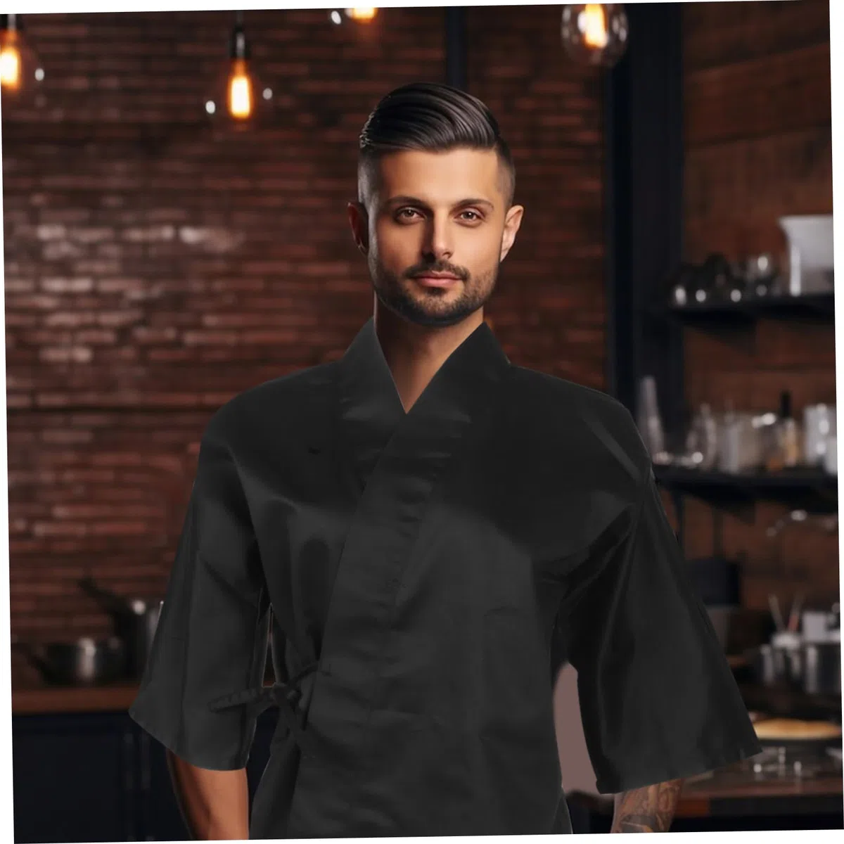 Ropa de Trabajo de Chef Japonesa Chaqueta de Chef de Sushi para Hombre Kimono Tradicional para Bares de Sushi y Establecimientos de Cocina Japonesa