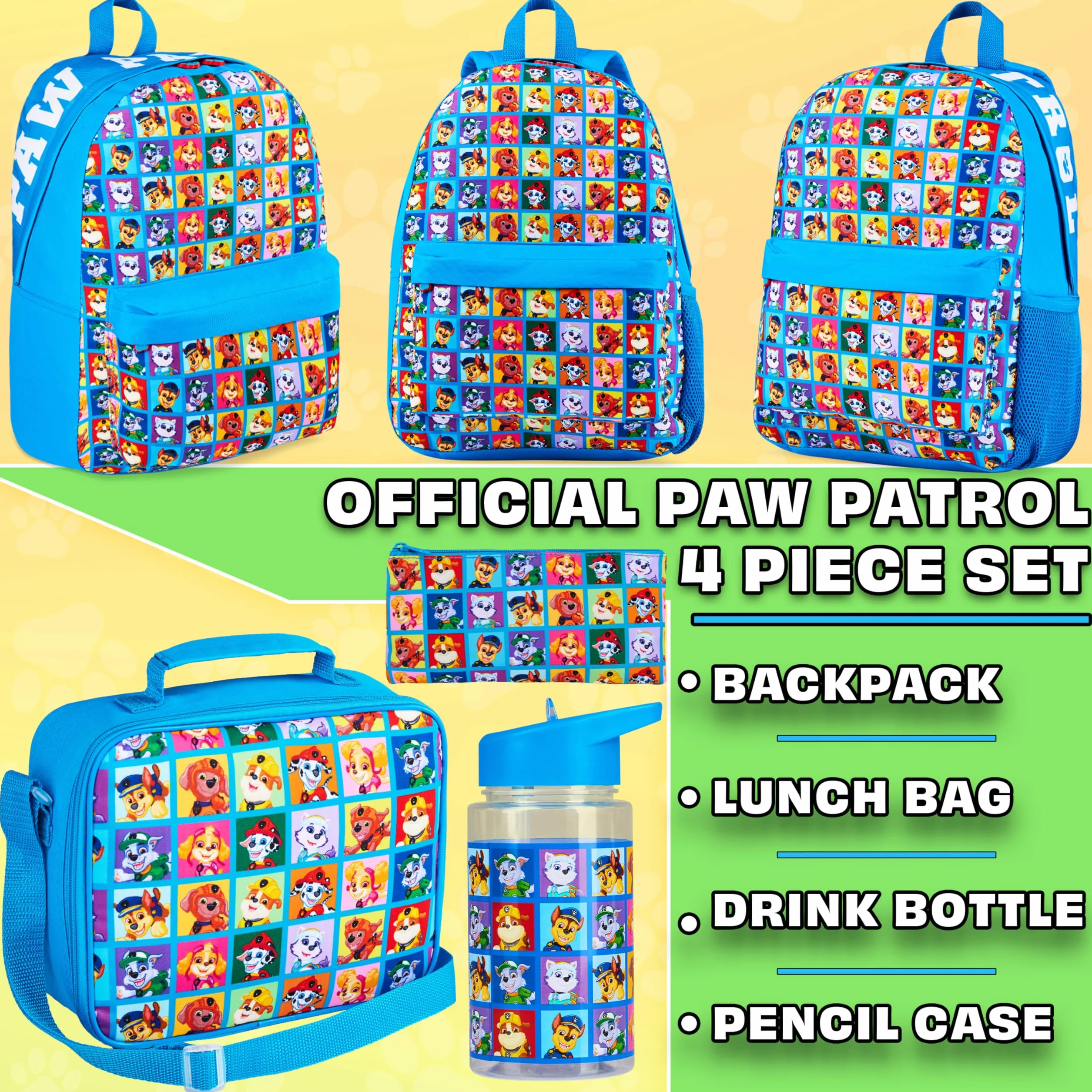 Paw Patrol Mochila Escolar Niña Niño Set Bolsa Infantil Guarderia Preecolar con Botella Agua Estuche Niño Bolsa Almuerzo Chase Skye