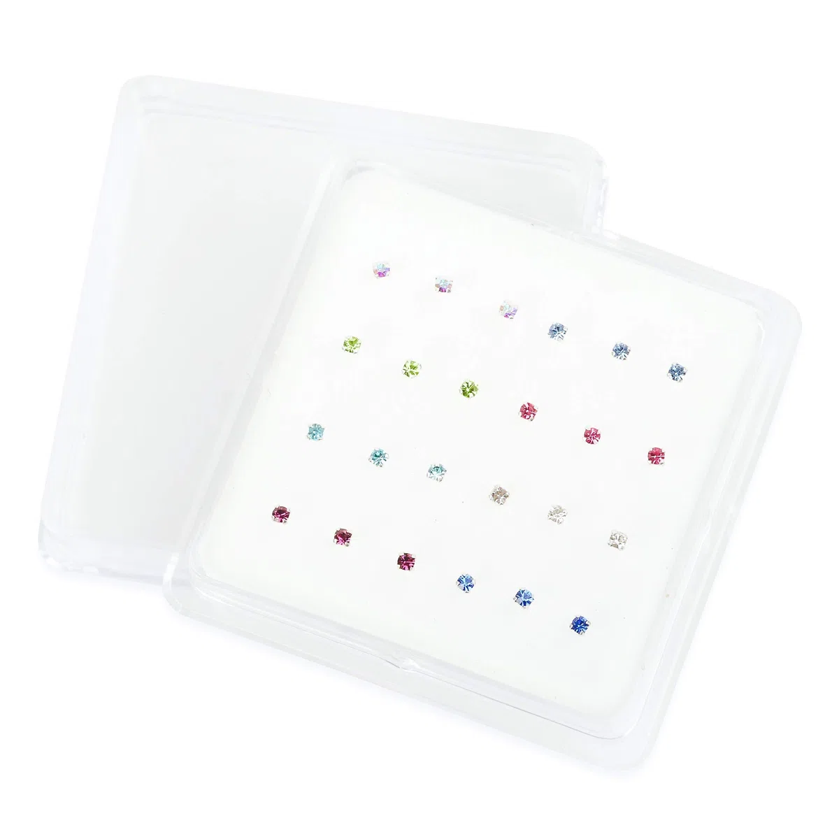 Pack 24 Piercing Nariz Plata de Ley Set Mandíbula Joya (Joyas No Se Puede Fall out) 8 Circonita Cúbica 3 of Cada Color 10mm Postes Que Doblar Into L Forma To Hold Pendiente en Lugar Tamaño 1.8mm