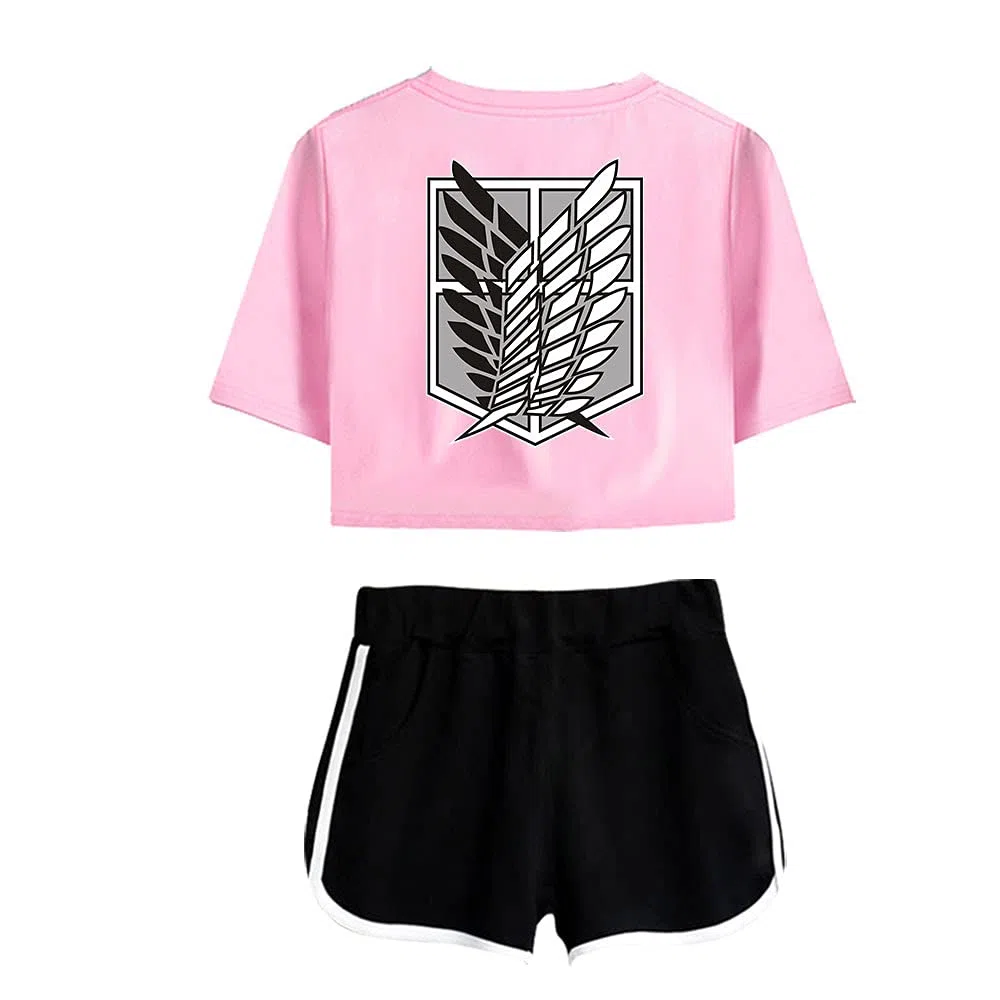 LKY STAR Anime Cintura Alta Camiseta y Pantalones Cortos de Verano 2 Piezas Set para Mujeres/niñas