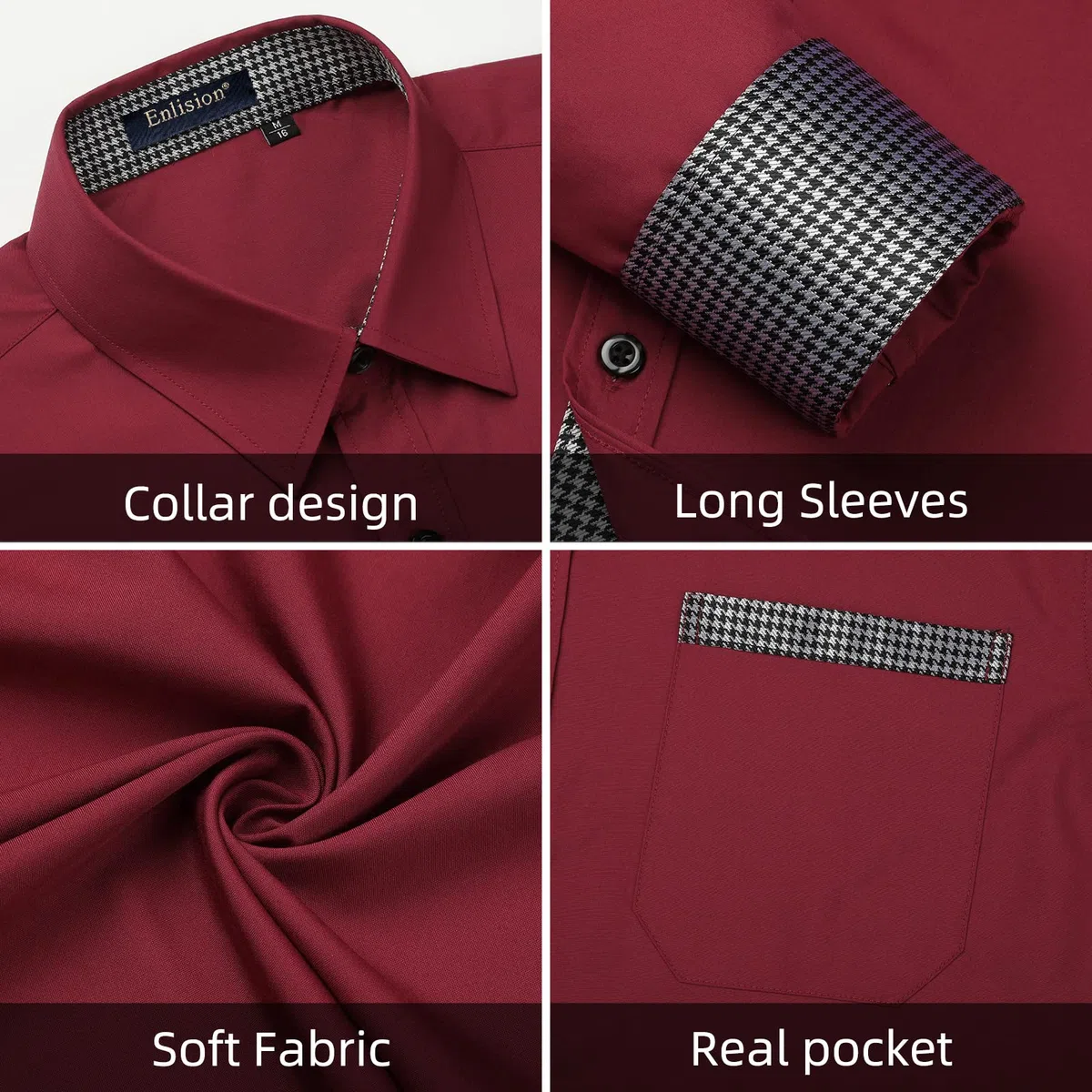 Enlision Camisa Hombre de Vestir Manga Larga Camisas Formales Boda Elegantes Camisa Casual Regular Fit con Bolsillo